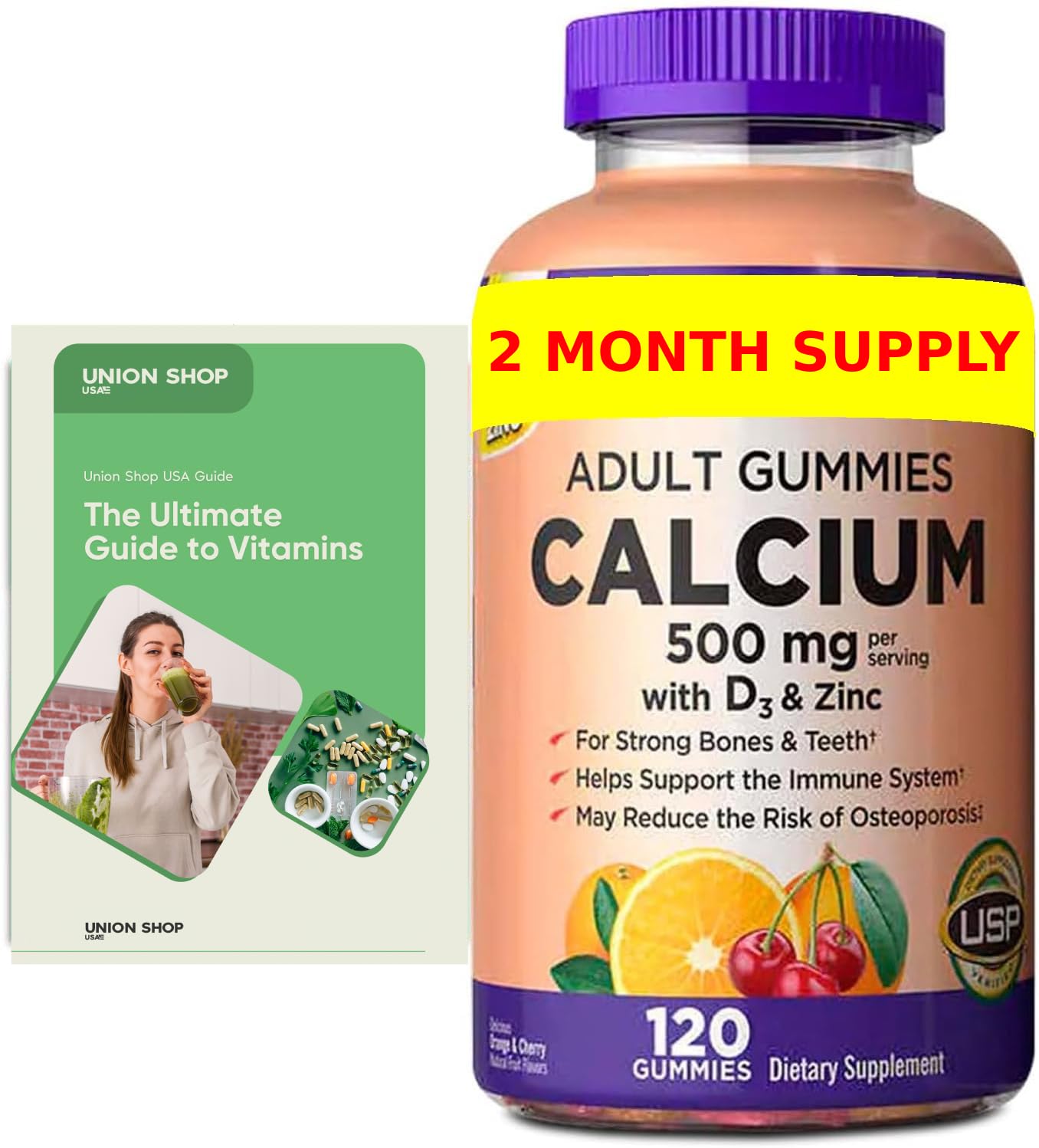 Generic Calcium Gummies 500 mg with D3 & Zinc Bone Health Gummy, 120 Count