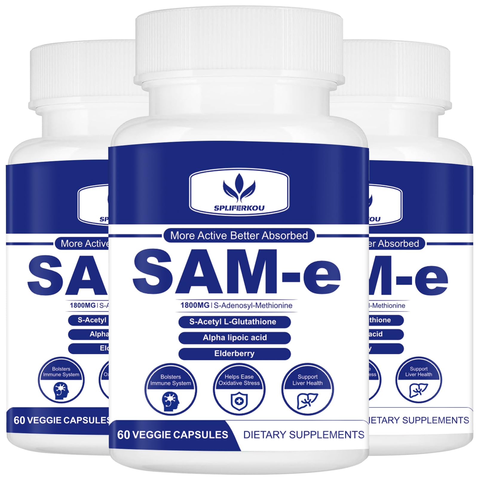 Spliferkou SAM-e Supplement with Alpha Lipoic Acid, Turmeric, Elderberry & Jujube Extract, 180 Capsules