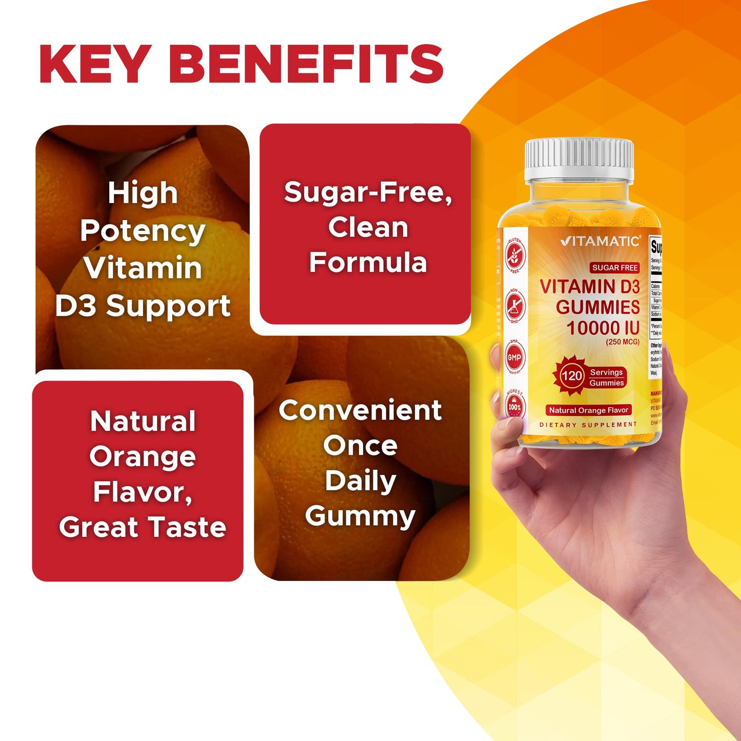 Vitamatic Sugar Free Vitamin D3 10000 IU - 120 Pectin Based Gummies, 240 Gummies