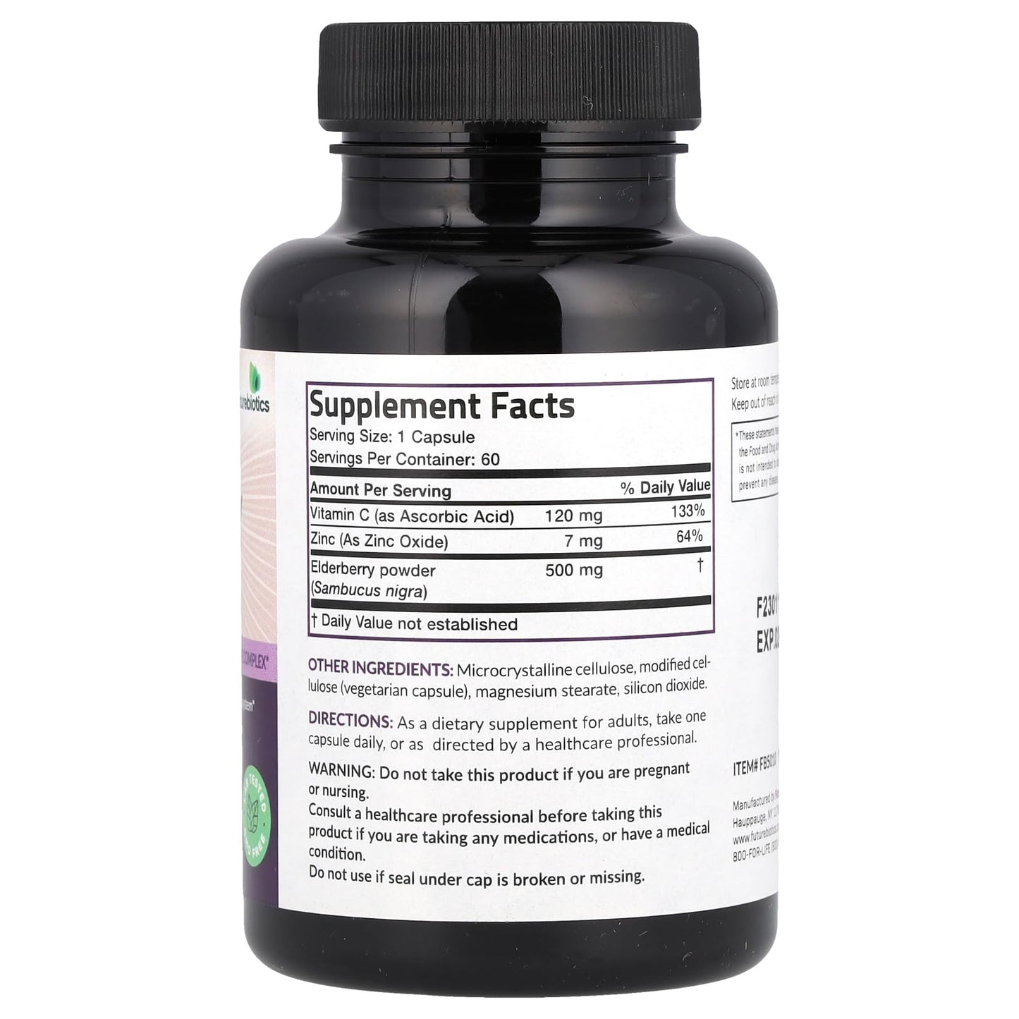 Futurebiotics Sambucus Elderberry with Zinc & Vitamin C, 60 Vegetarian Capsules