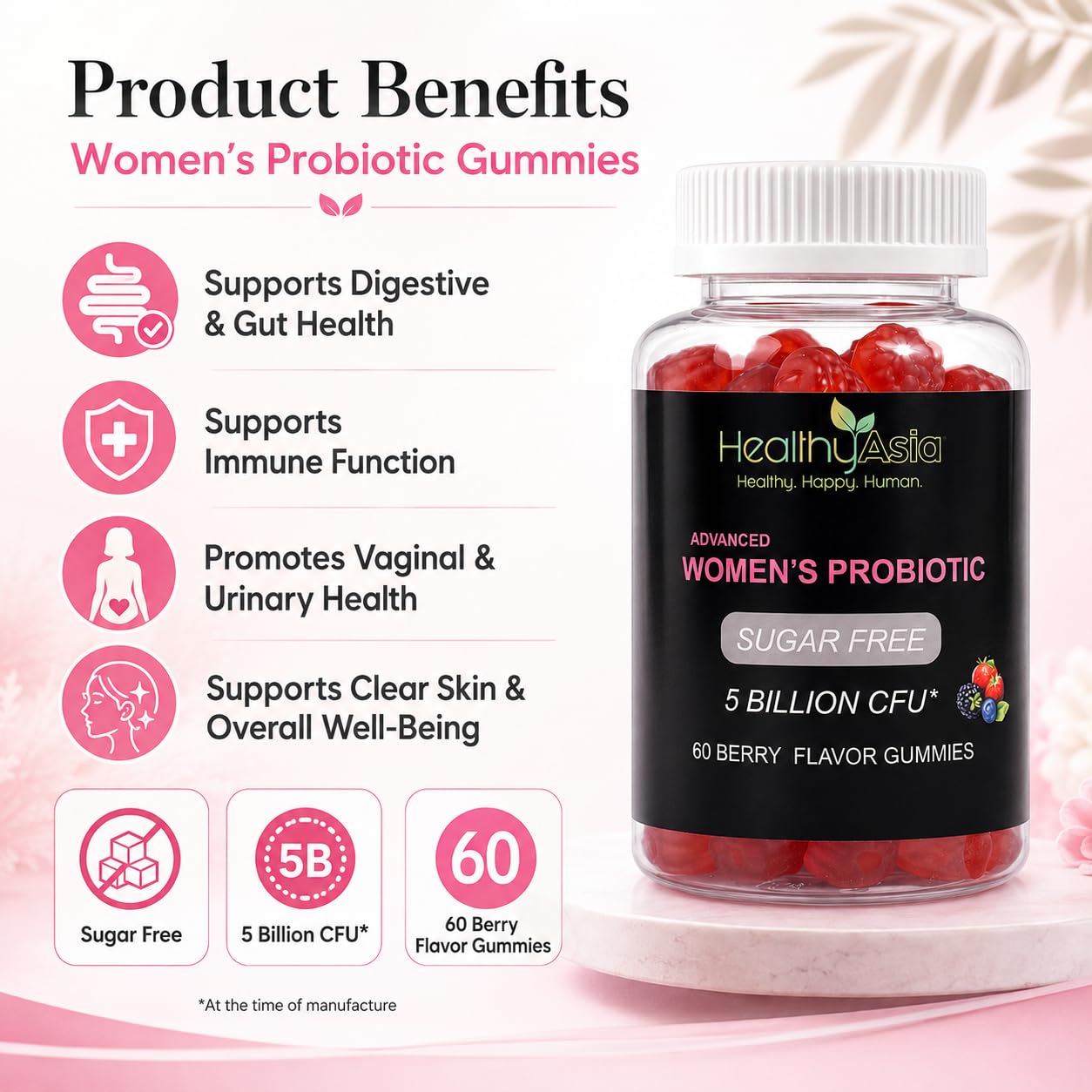 HealthyAsia Black Label Women's Probiotic Gummies Chewable 60 Count