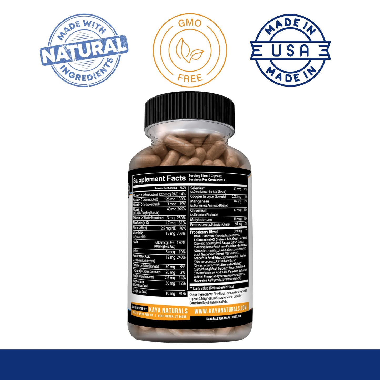 Kaya Naturals Nootropic Brain Booster Capsules, 60