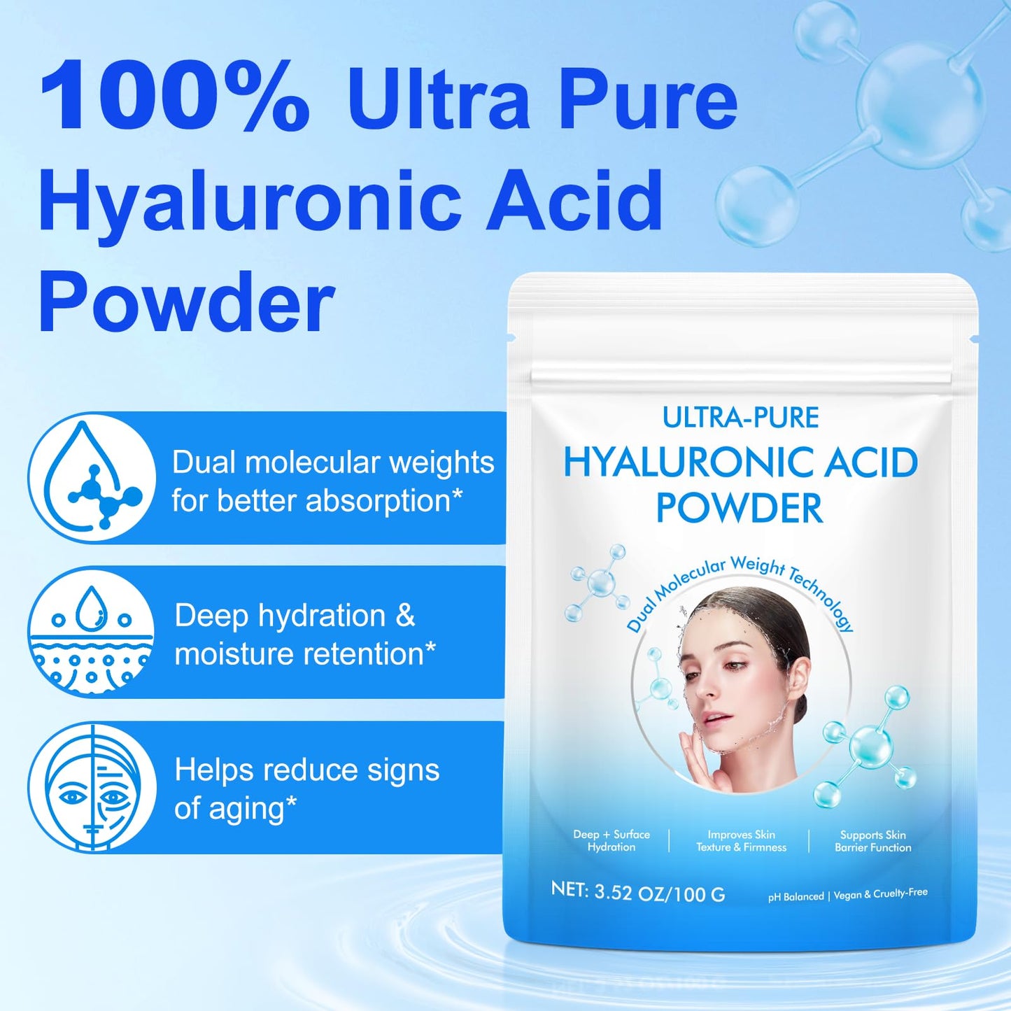 NBTREKTIE Hyaluronic Acid Powder for Skin, 3.52 oz