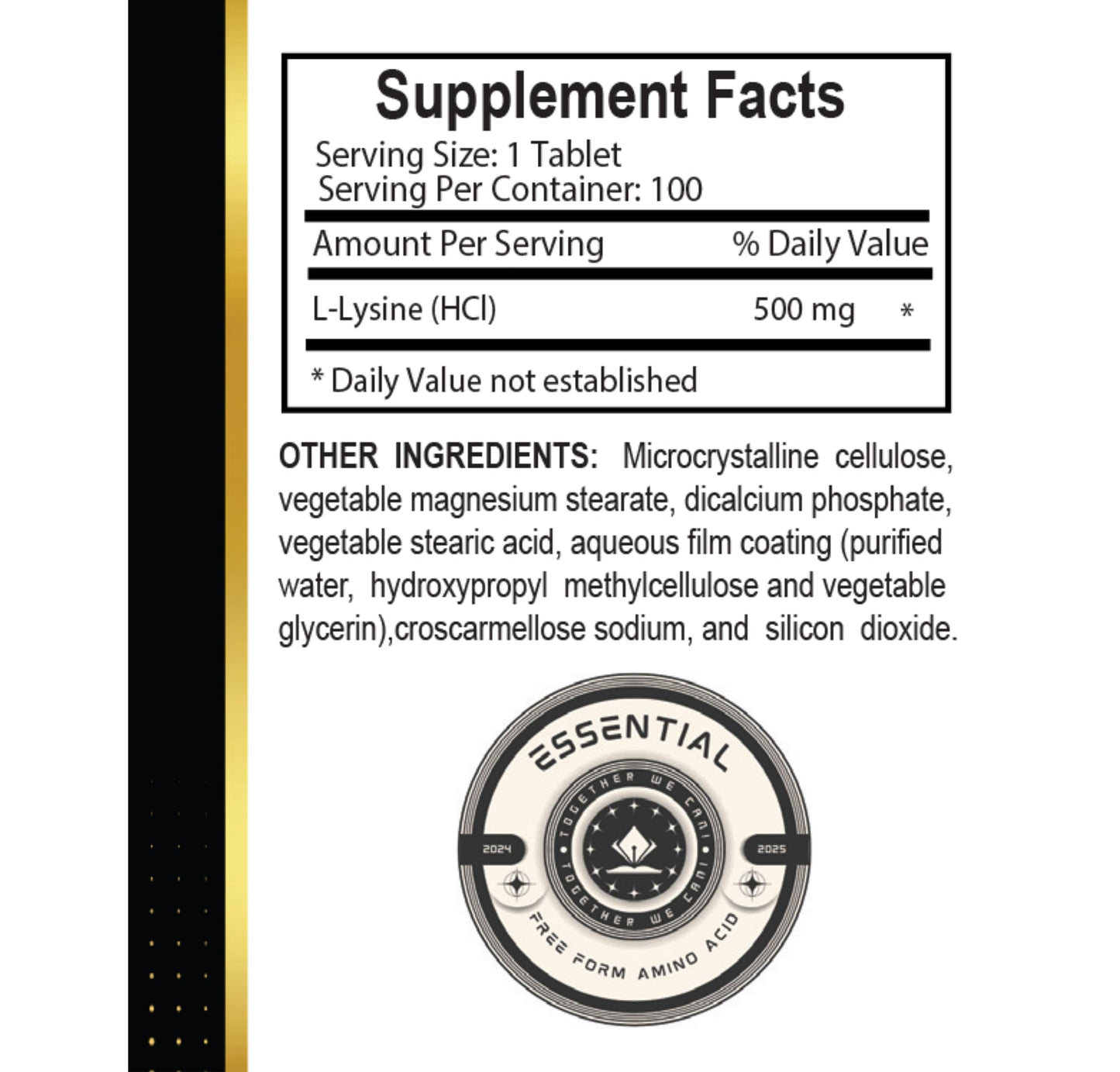 OLANTA TRADE SOLUTION L-Lysine 500 mg Essential Amino Acid Capsule, 100 Count