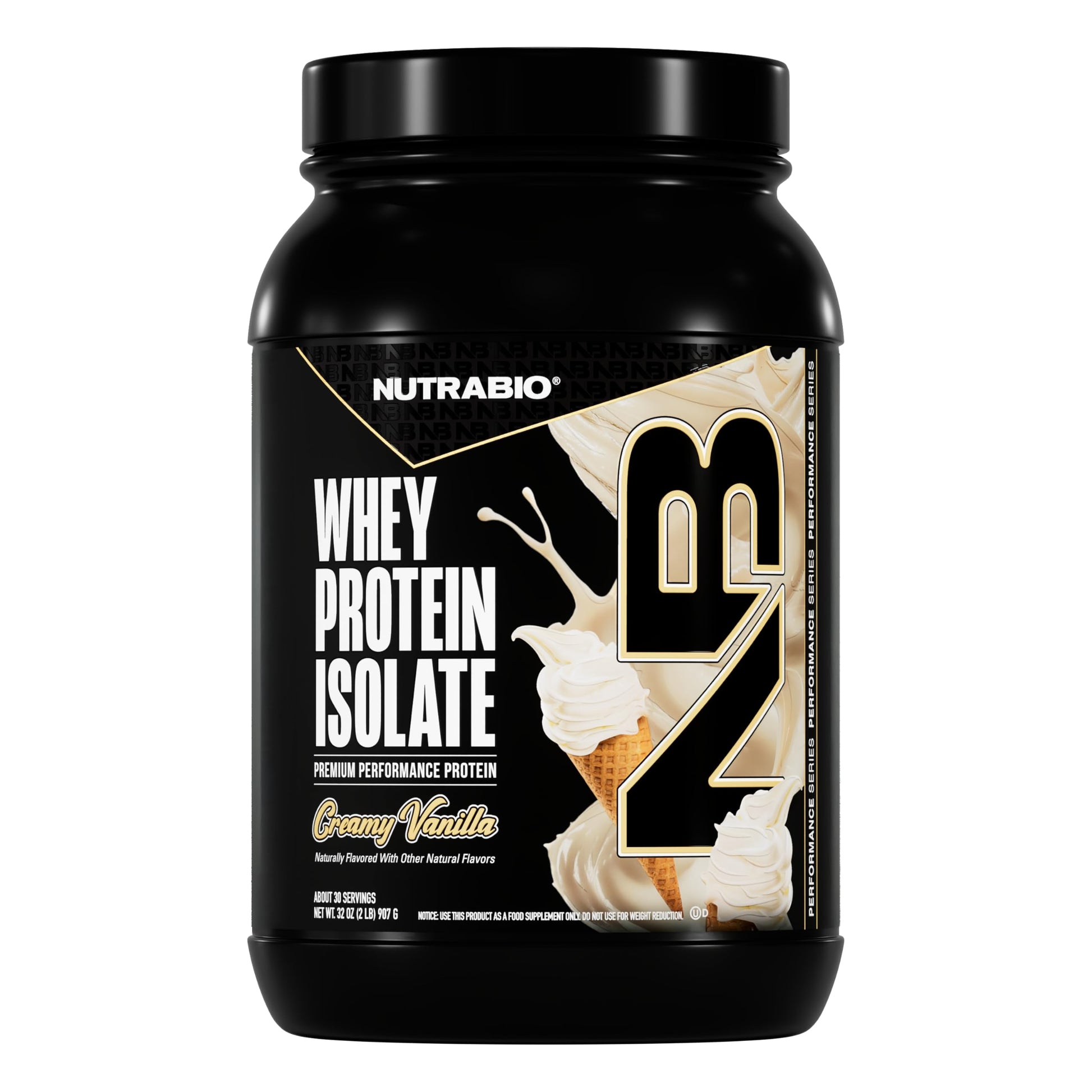 NutraBio 100% Whey Protein Isolate Protein Powder, Creamy Vanilla, 32 Servings, 2 Lbs