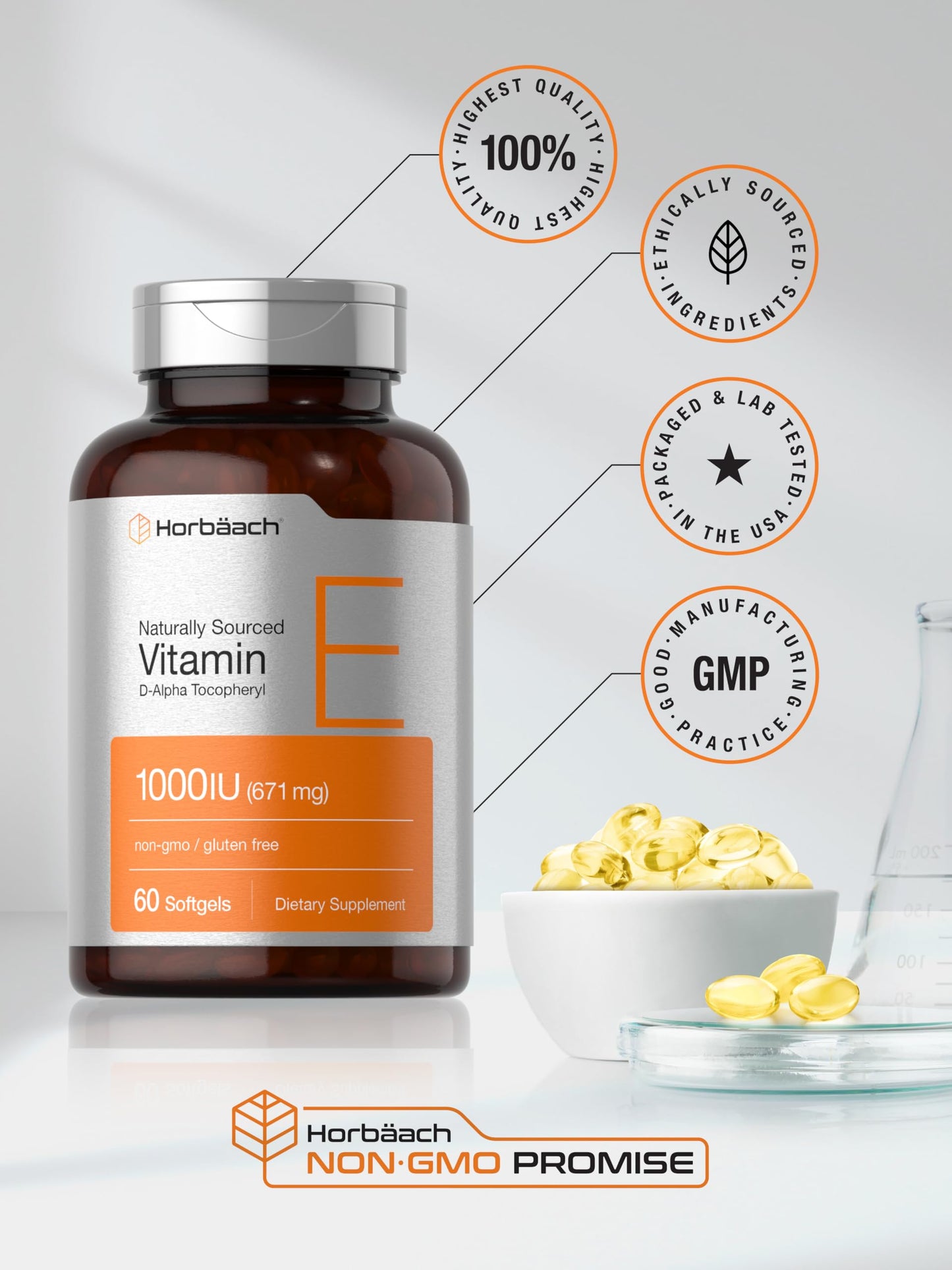 Horbäach Vitamin E 1000 IU Softgels, 60 Count