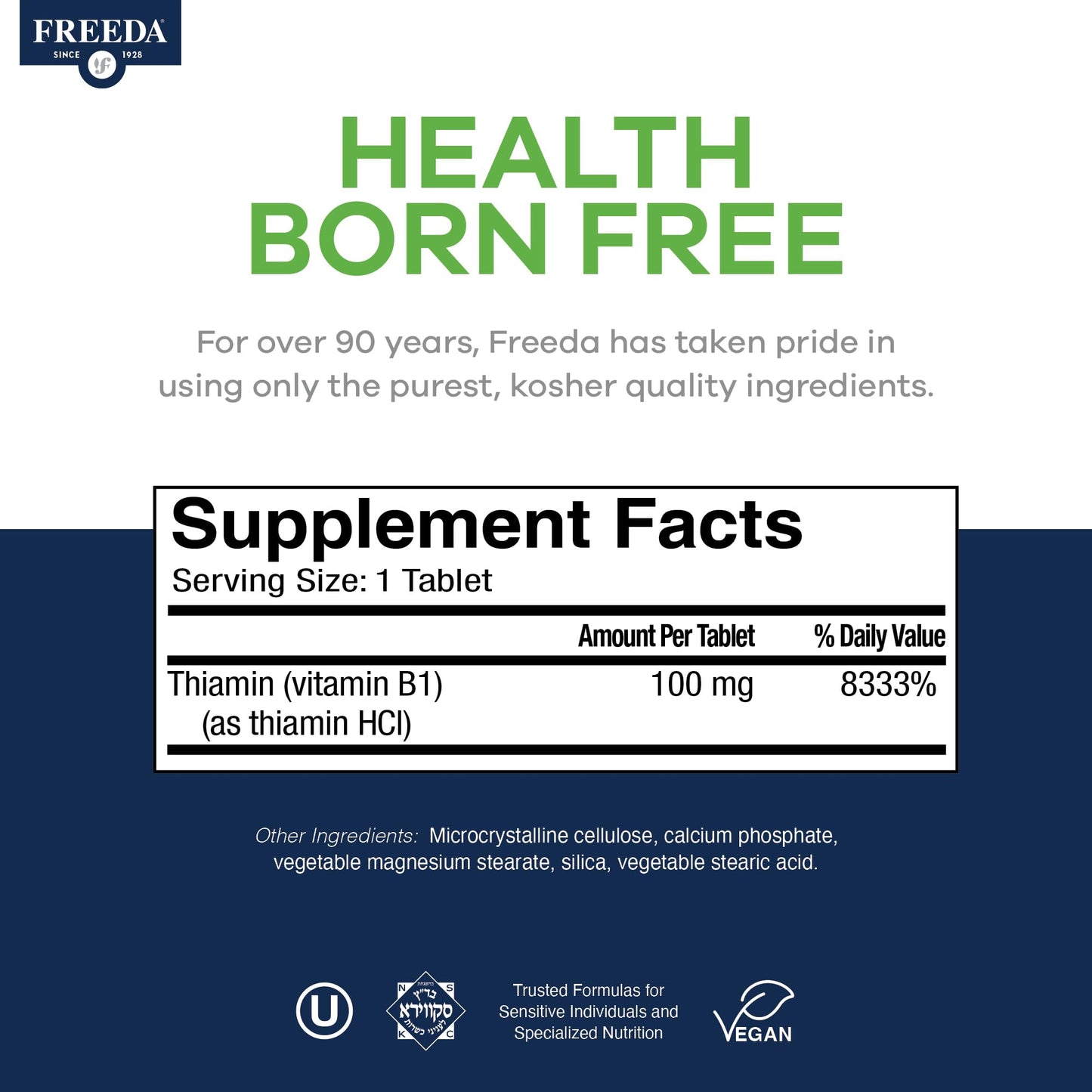 FREEDA Vitamin B1 Thiamine 100 mg Tablet, 100 Count