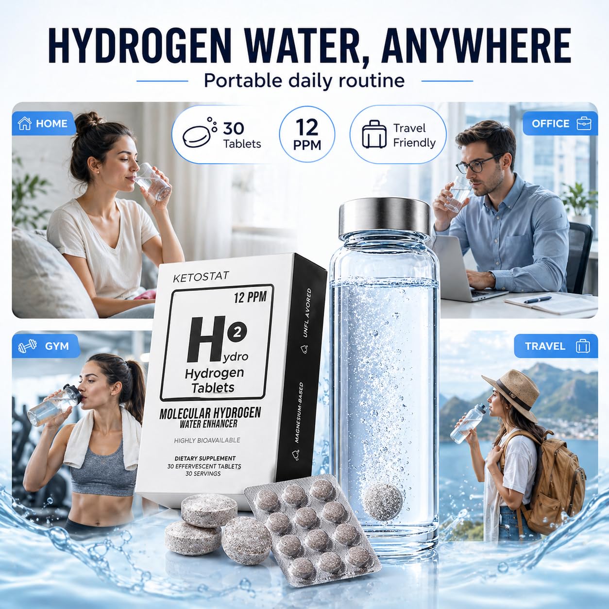 HYDRO HYDROGEN TABLETS Hydrogen Water Tablets for Drinking Water Tablet 30 Count