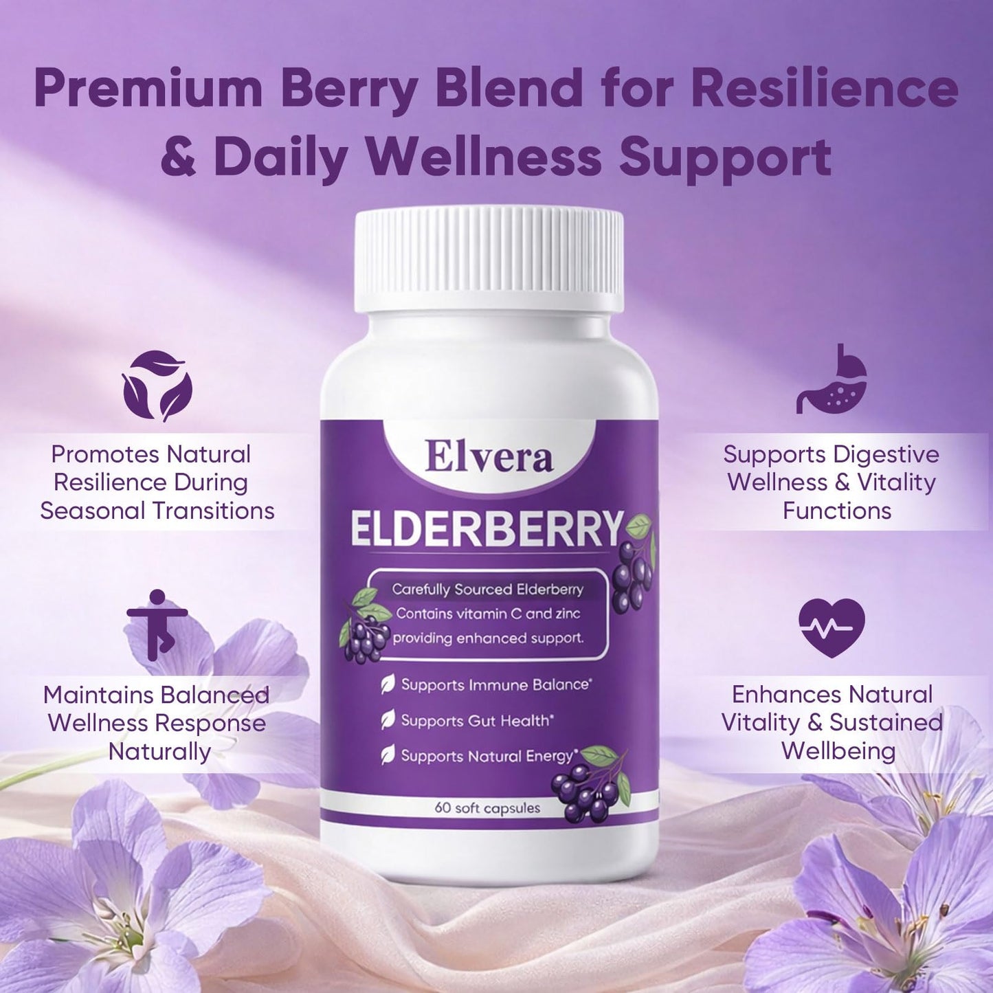 ELVERA Elderberry Gut Support Capsules 60 Count