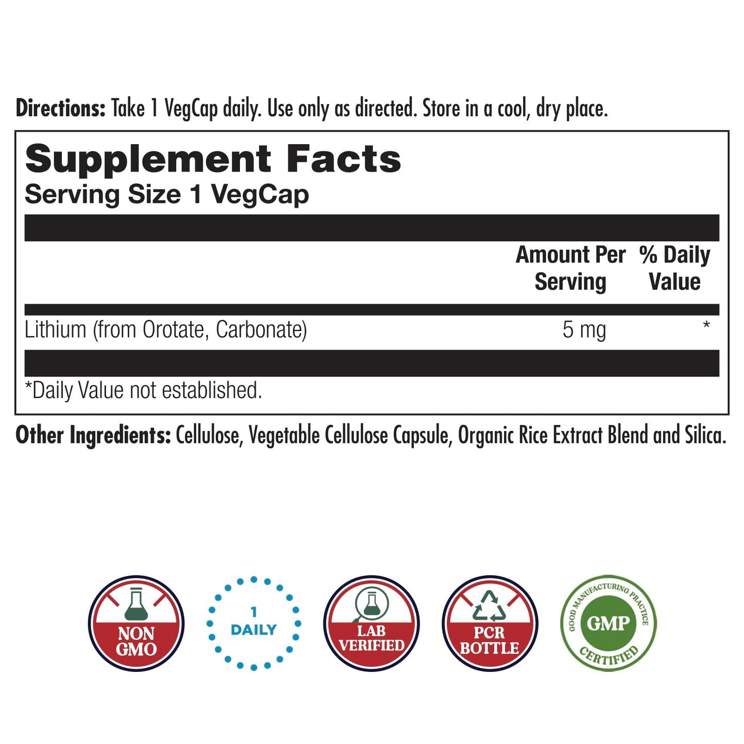KAL Lithium Orotate 5 mg Capsules, 240 Count