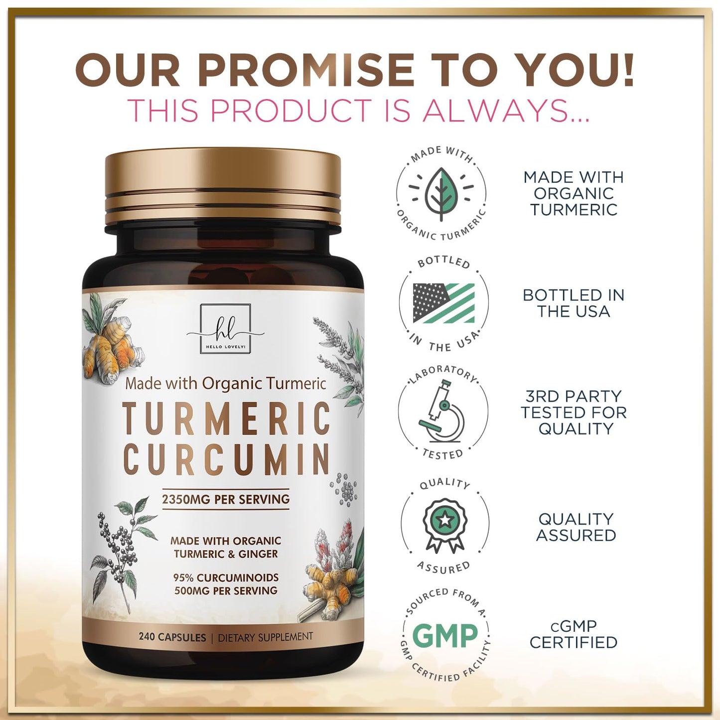Hello Lovely! Turmeric Curcumin Supplement 1750mg Capsules 240