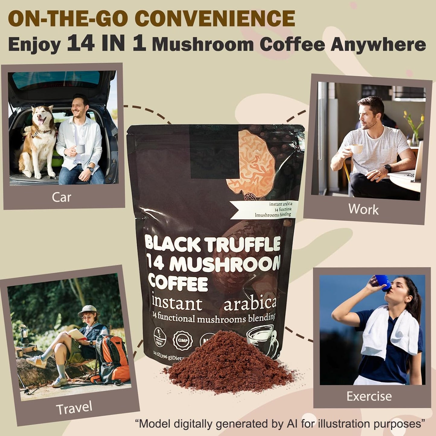 Dr. HR 14 in 1 Mushroom Coffee Instant Powder, 14 Count