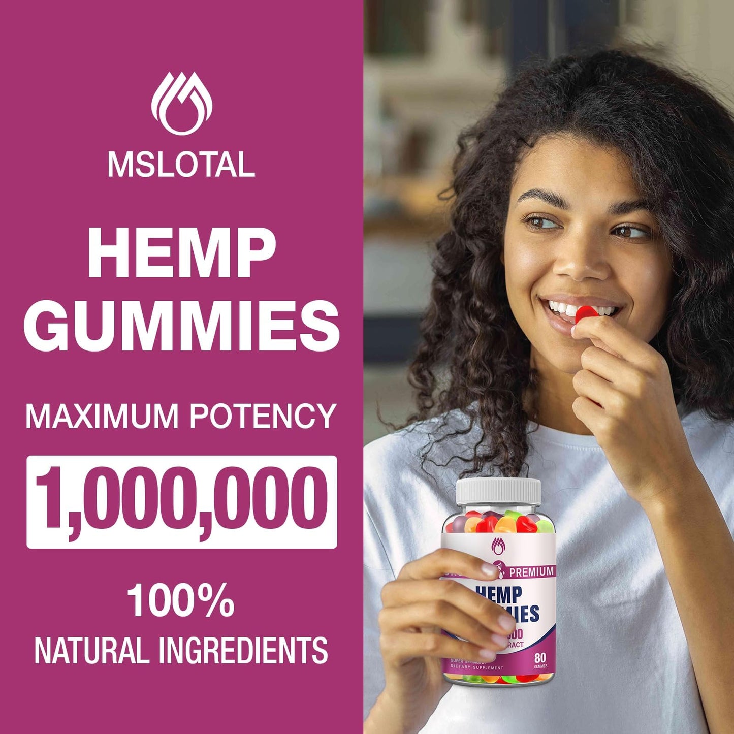 MSLOTAL Hemp Seed Gummies with Hemp Extract, Omega-3-6-9, Vegan, Non-GMO, 80 Gummies