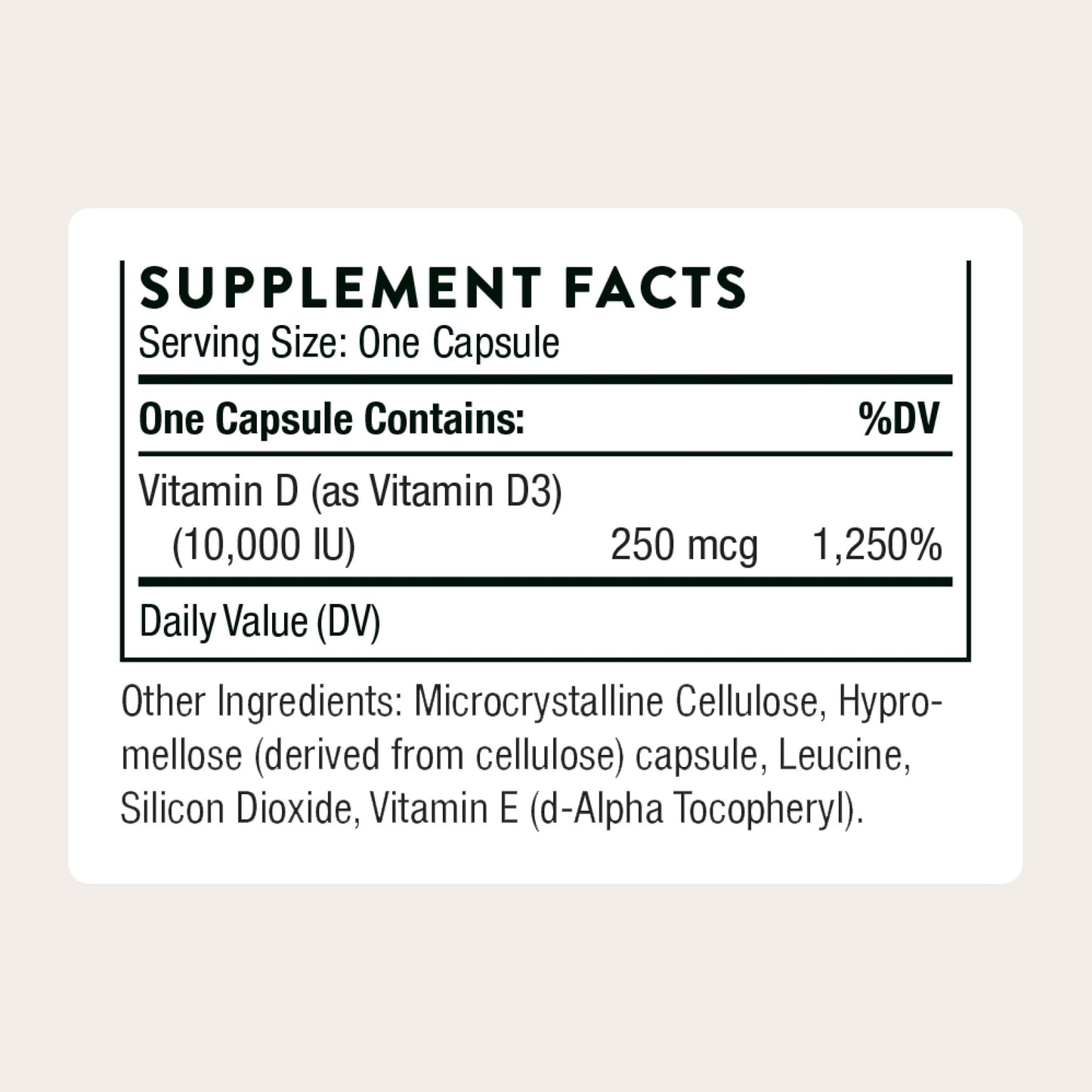 Thorne Vitamin D-10,000 Vitamin D3 Supplement Capsules, 60 Count