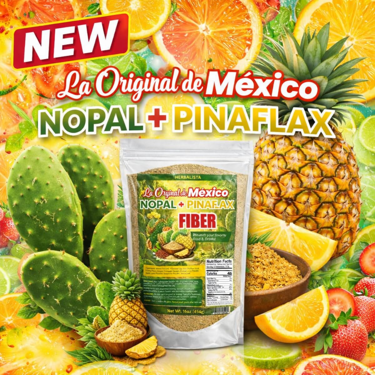 HERBALISTA La Original de Mexico Nopal + Pina Daily Fiber Powder, 8 oz