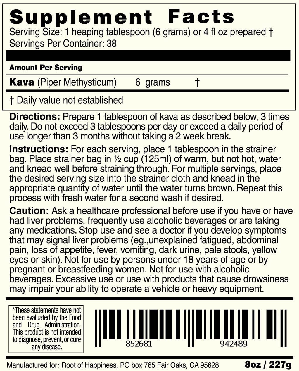 Root of Happiness Fijian Kava Powder, 8 oz