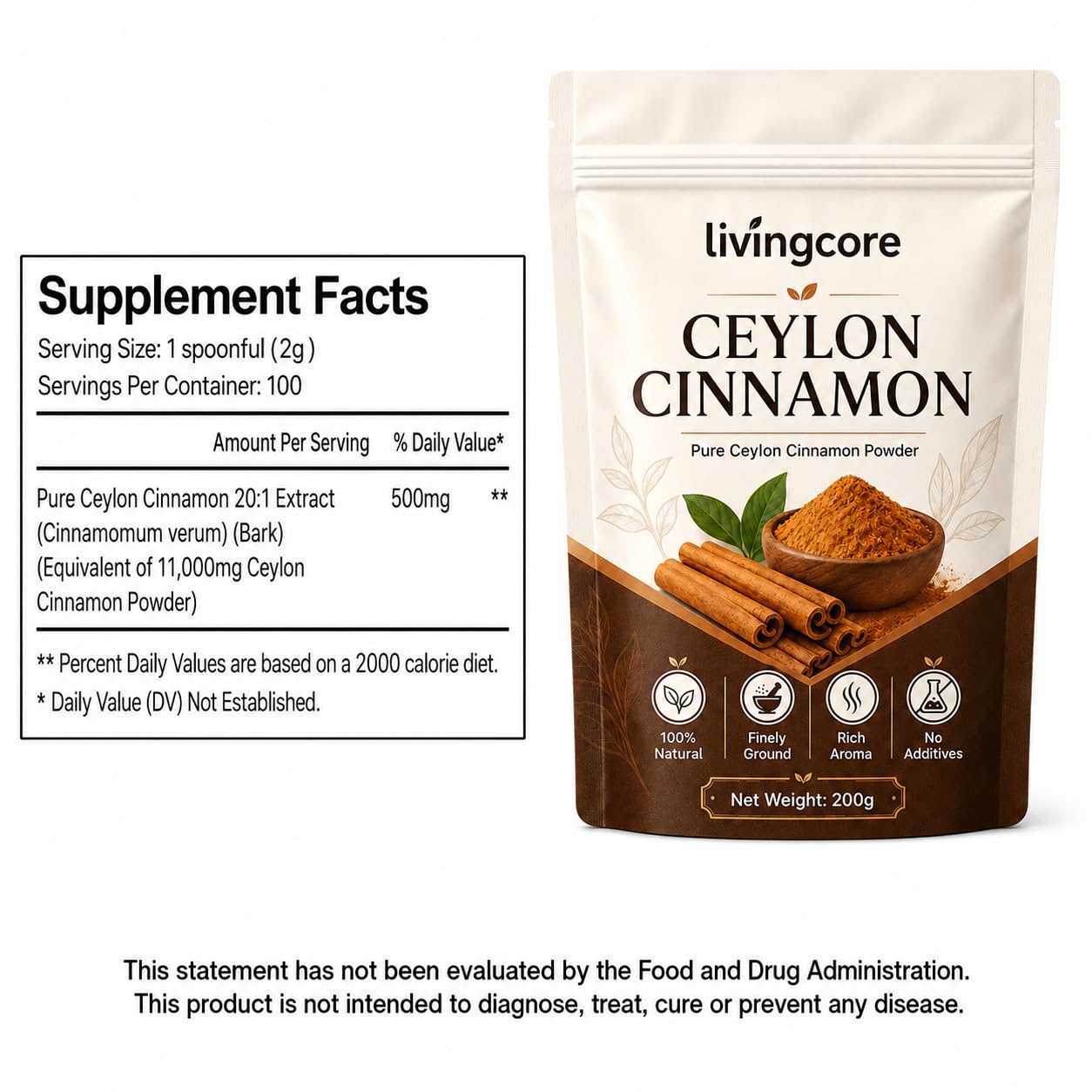 Livingcore Ceylon Cinnamon Organic Ceylon Cinnamon Powder Powder 7.1 Ounce