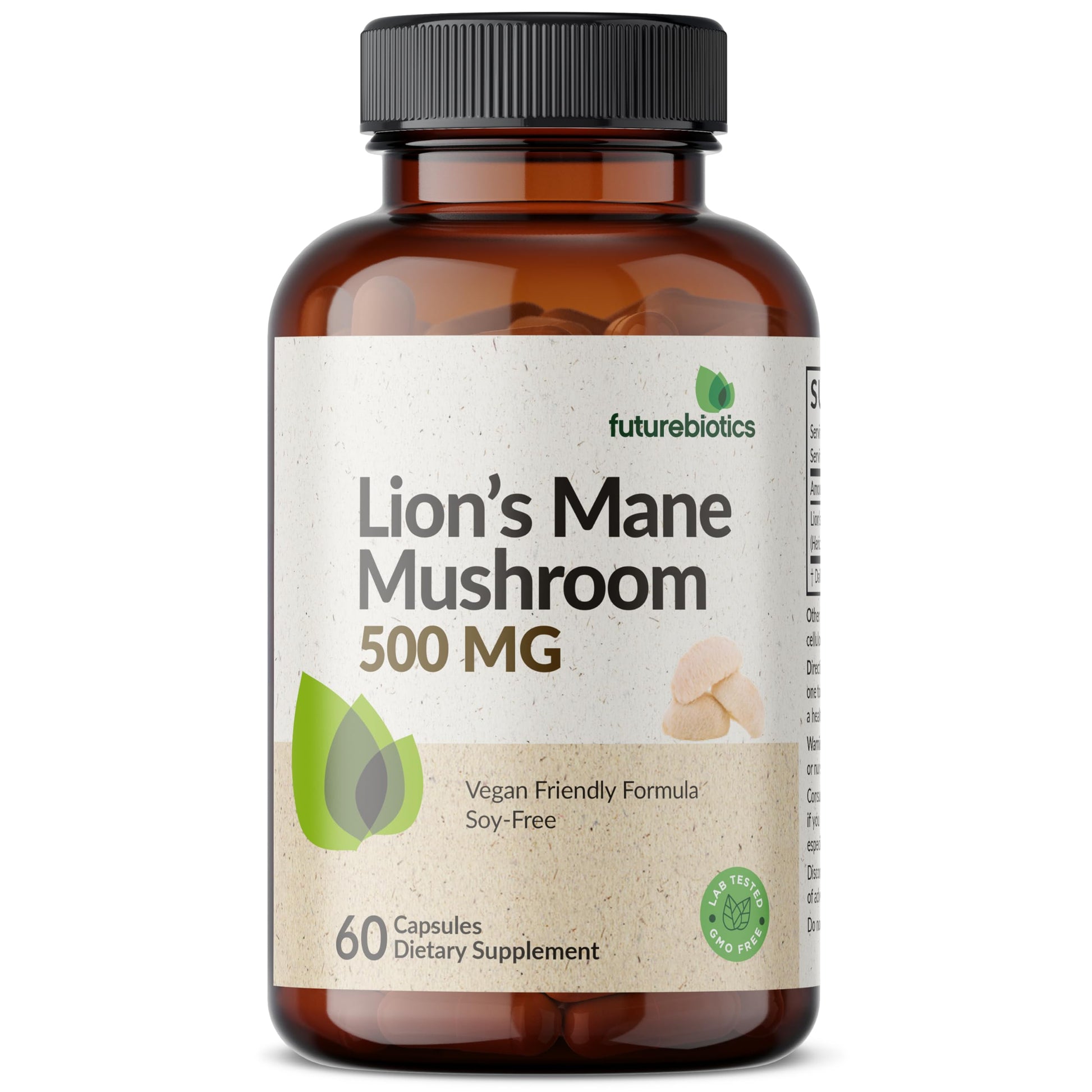 Futurebiotics Lion's Mane Mushroom 500 MG Vegan Friendly Formula, 60 Capsules