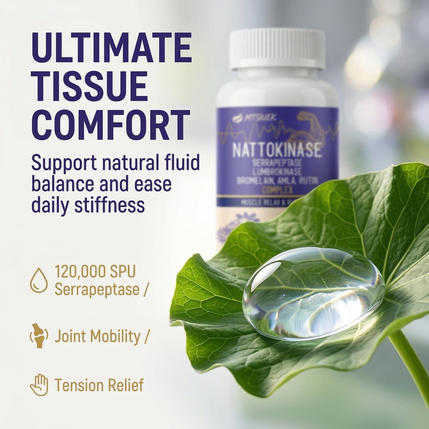 MTSIUEK Nattokinase 4000 FU & Serrapeptase 120000 SPU Proteolytic Enzyme Complex with Bromelain, Amla, Curcumin, Rutin, 120 Capsules