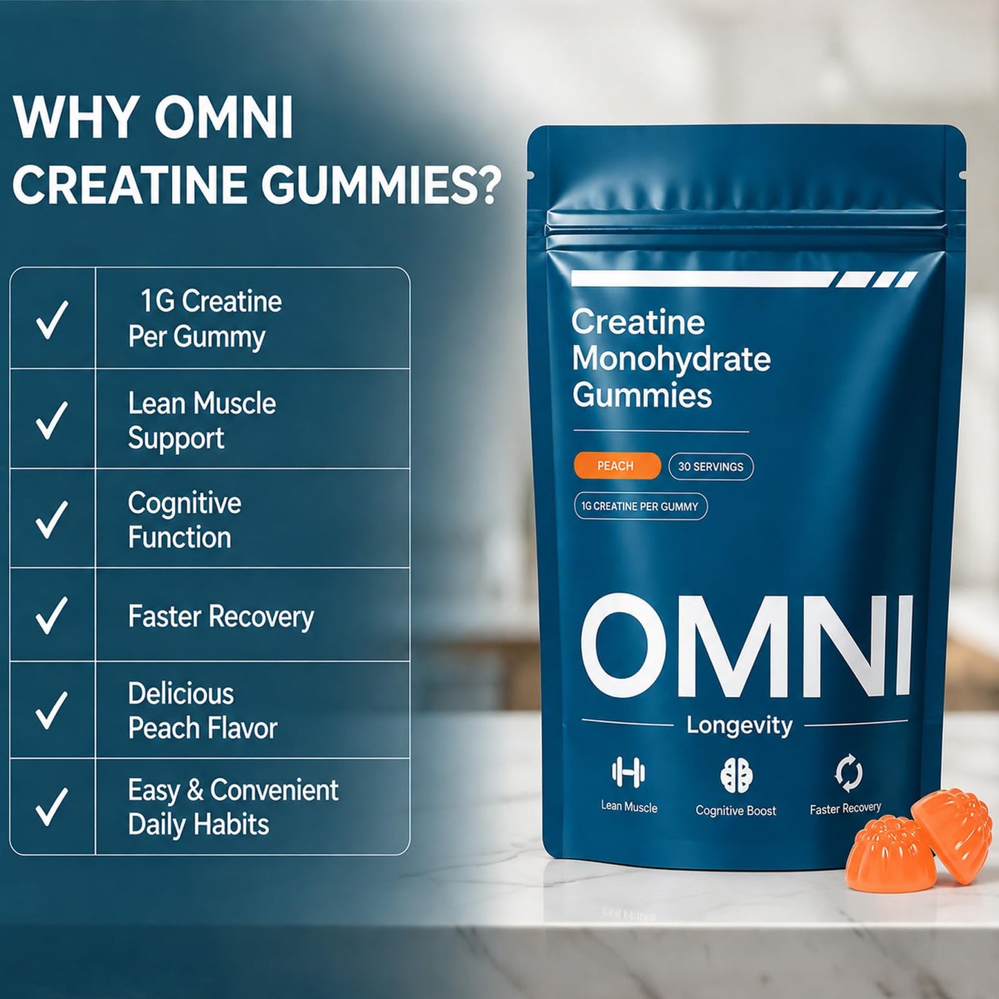 Omni Creatine Gummies Creatine Monohydrate, 90 Count