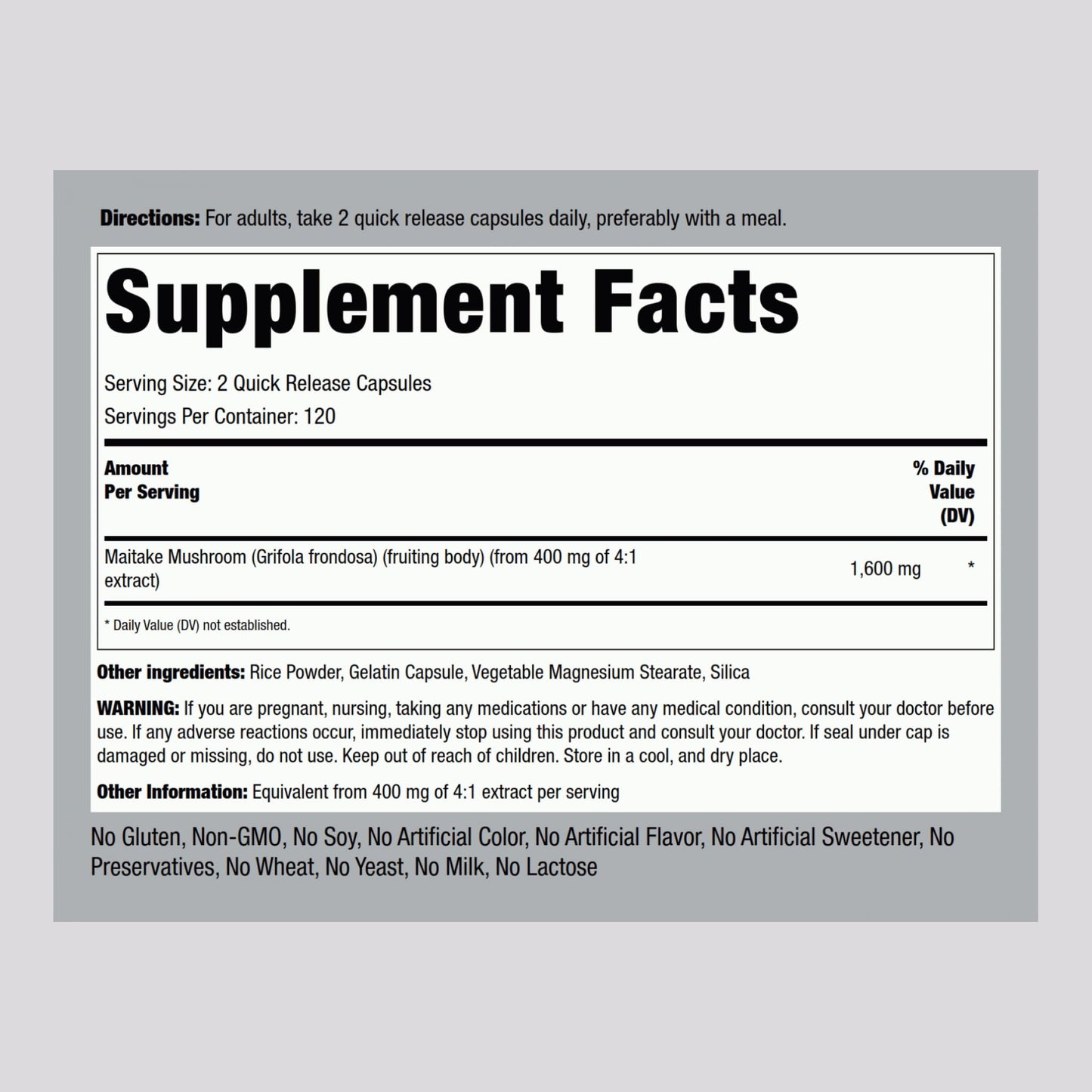 Piping Rock Maitake Mushroom Extract Capsules, 240 Count
