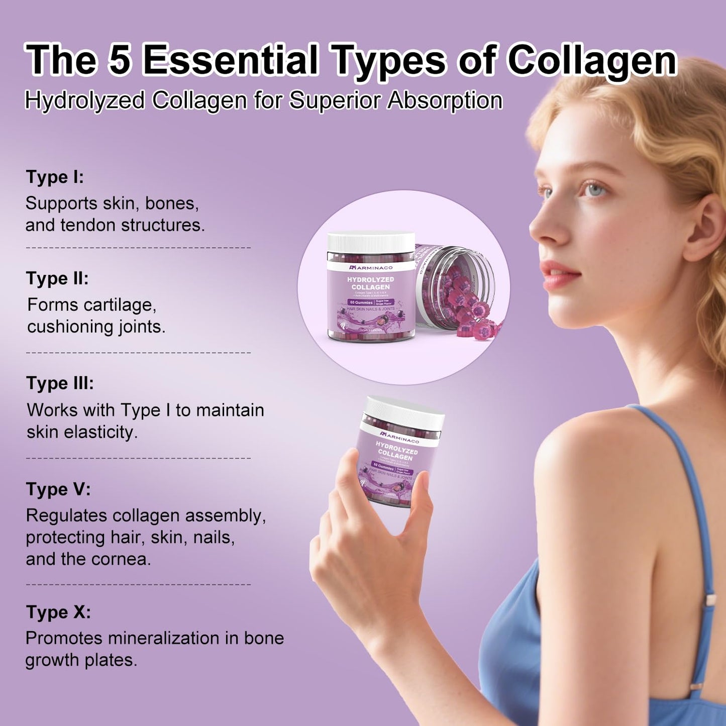 ARMINACO Collagen Gummies for Women Chewable 60 Count