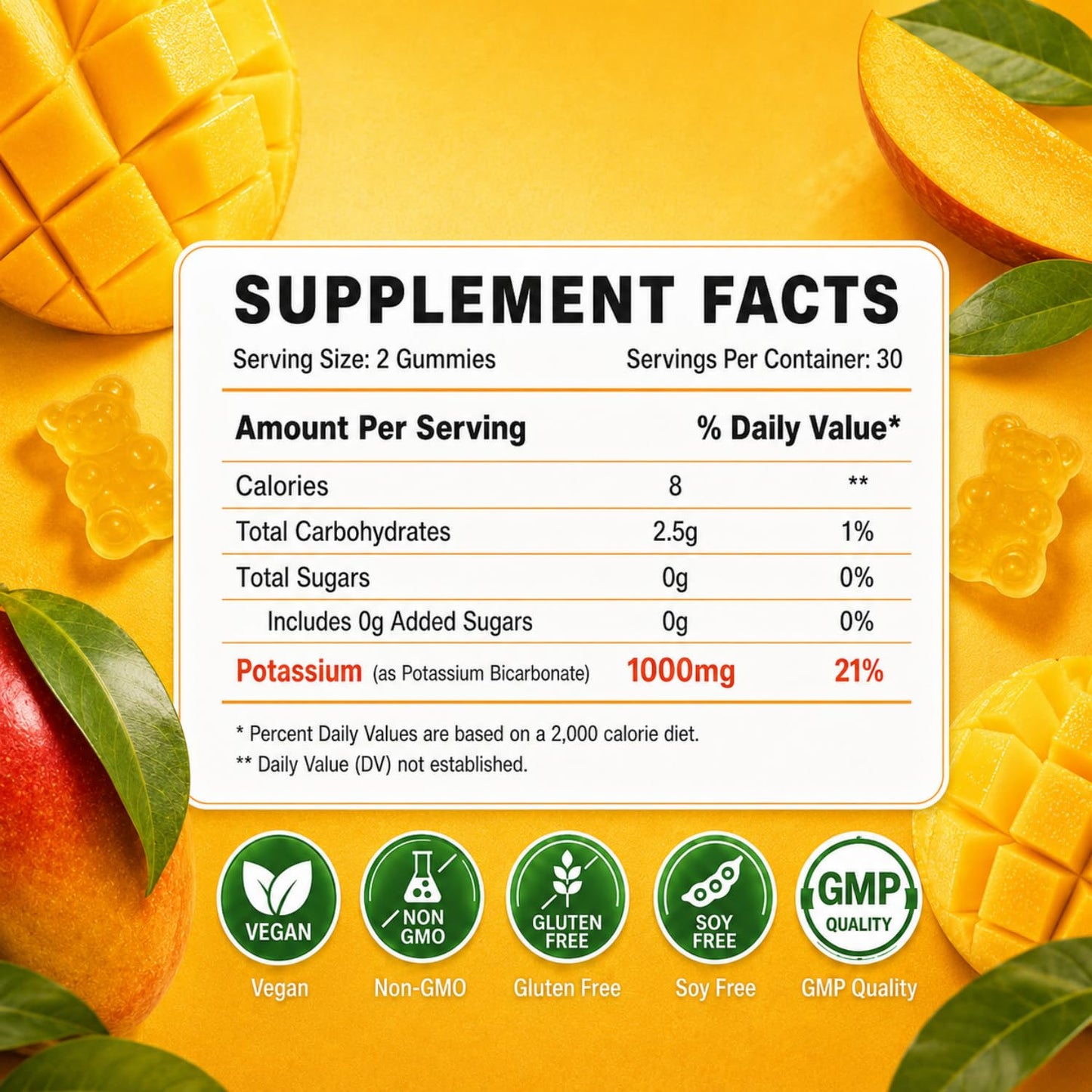 Swiss Bioenergetics Potassium Gummies for Adults & Kids, Mango Flavor 120 Gummies