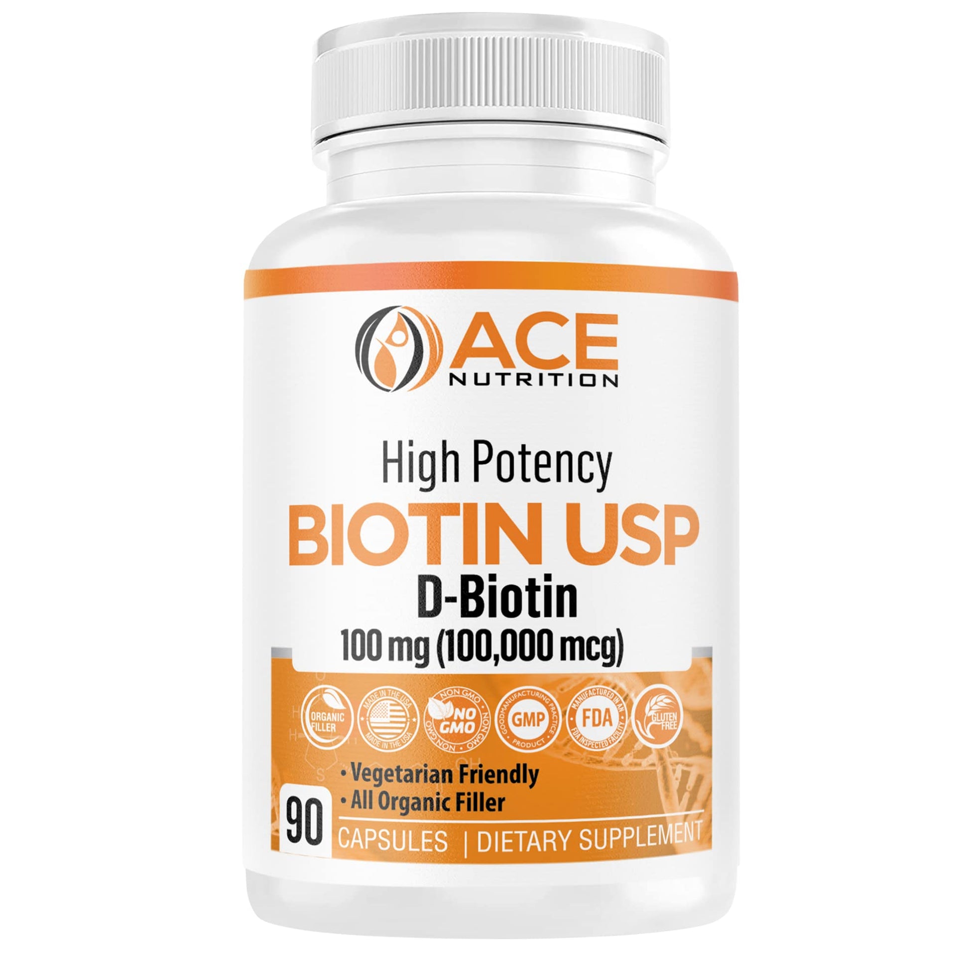 Ace Nutrition High Potency Biotin USP (D-Biotin 100,000mcg) - Vegetarian Capsules, 30 Count