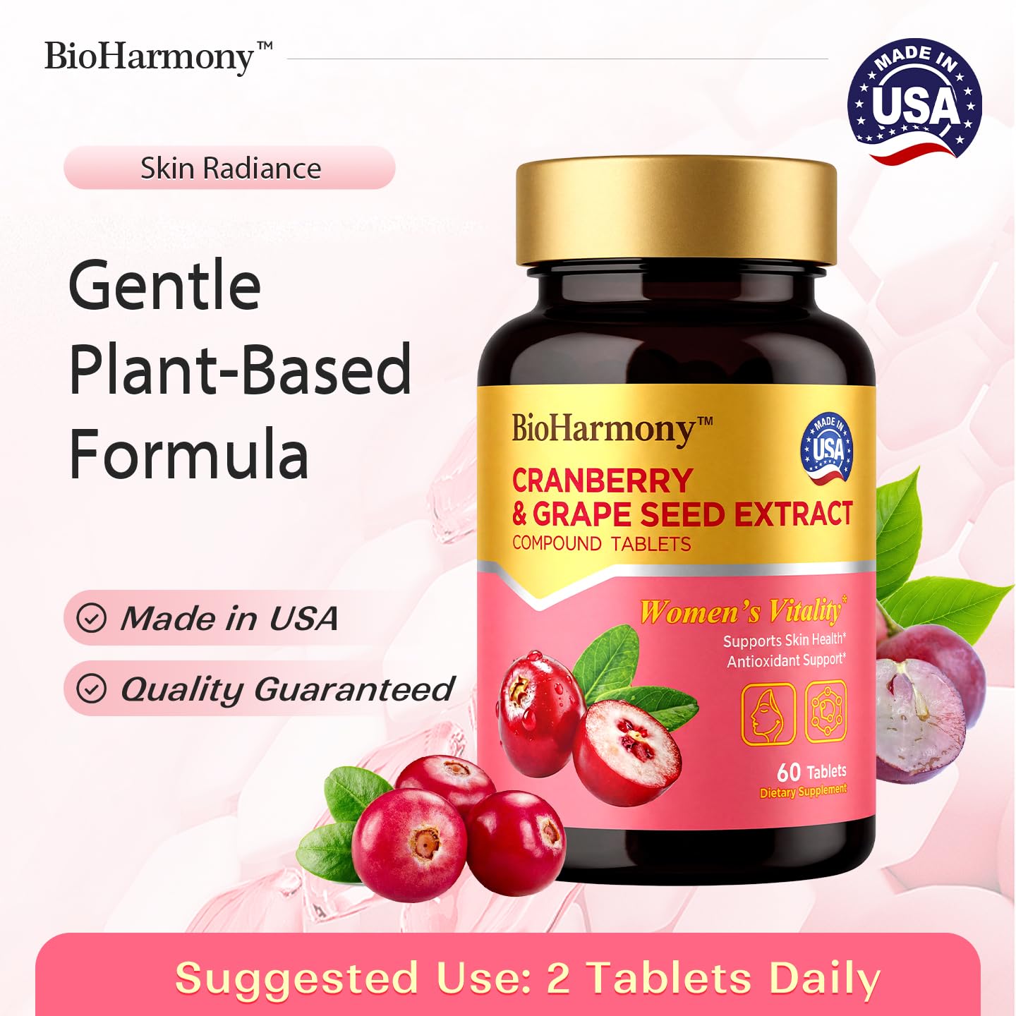 BioHarmony Cranberry Supplement for Women with Grape Seed Extract 60 Tablets