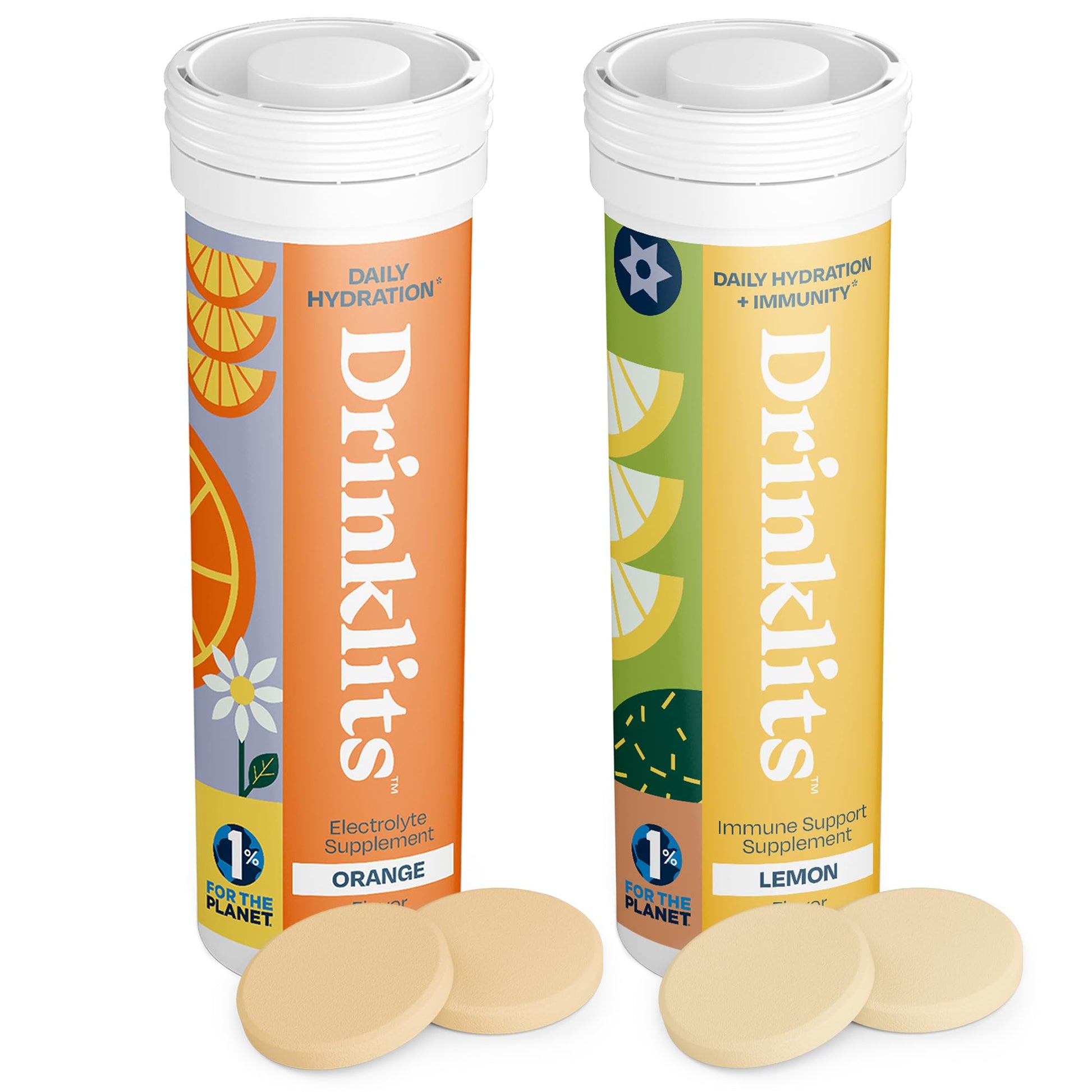 Drinklits Orange Electrolyte Hydration & Lemon Immunity Tablets, 20 Tablets