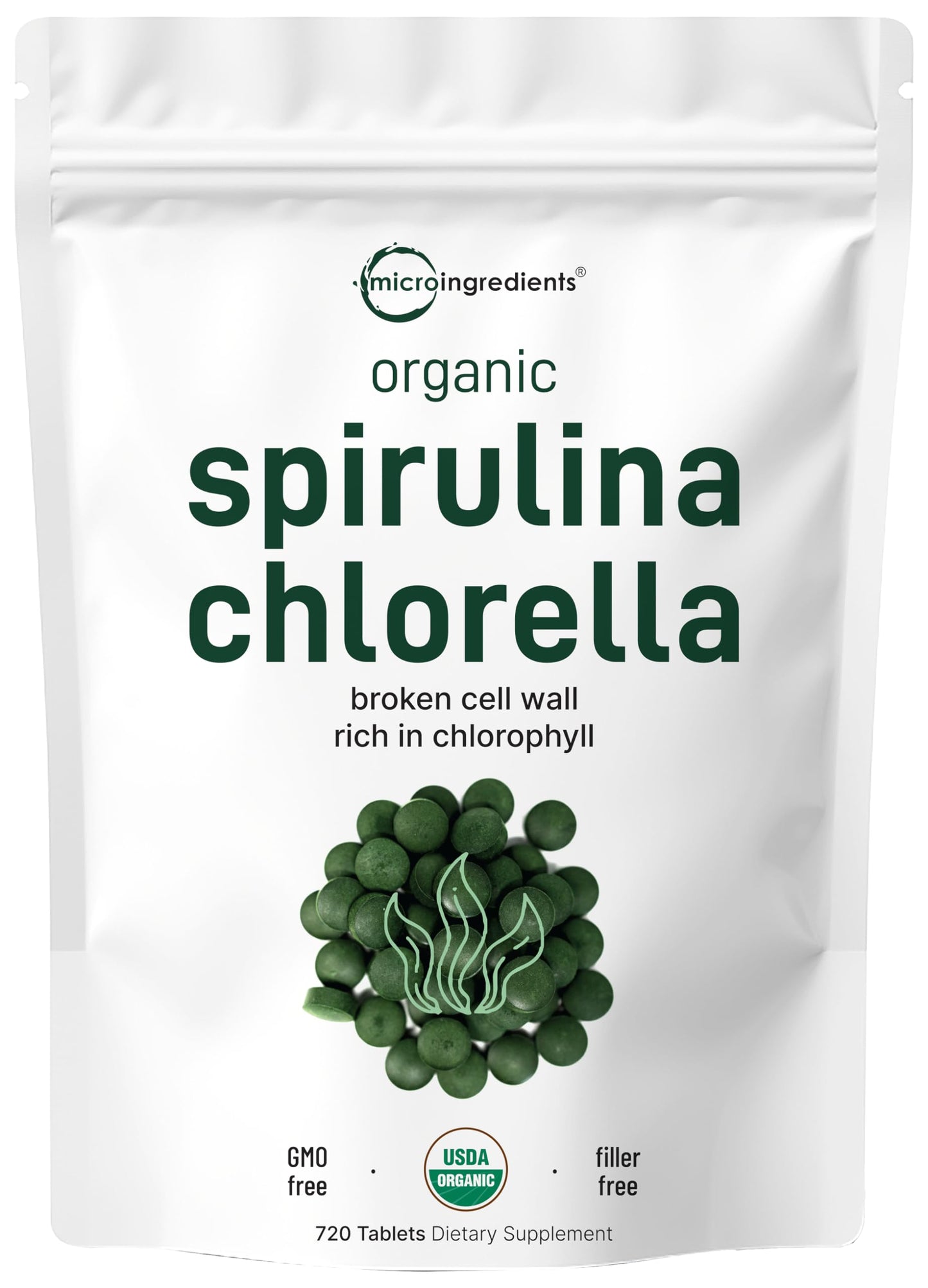 Micro Ingredients Organic Chlorella Spirulina 3000mg Tablets, Vitamin D3 5000IU + K2 100mcg Bundle, 2 Pack