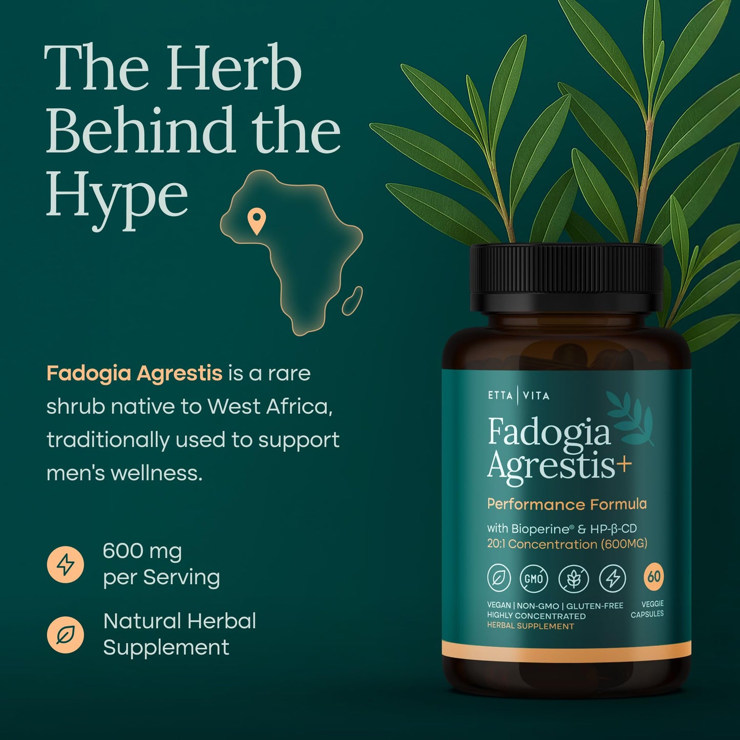 Etta Vita Organic Fadogia Agrestis 600mg Capsules, 60 Count