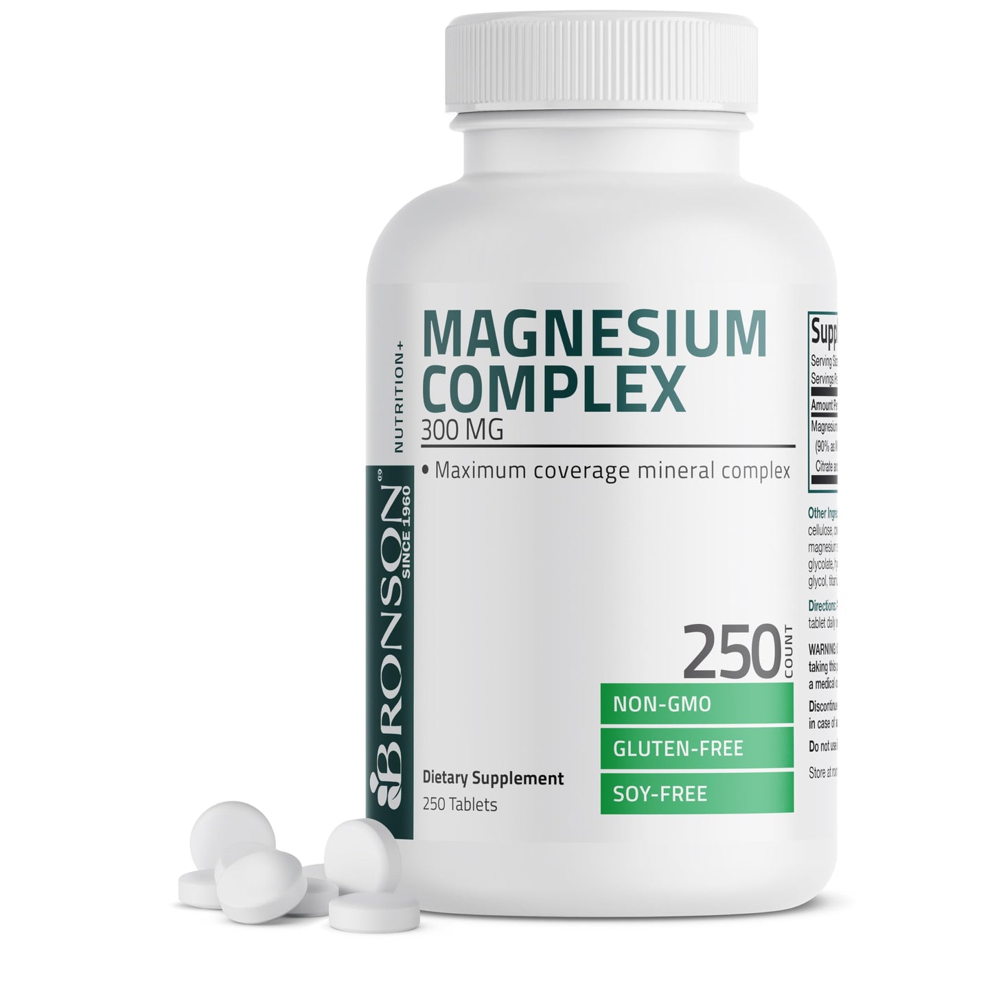 Bronson Triple Magnesium Complex Maximum Coverage 300mg - Non-GMO Formula Tablets 250