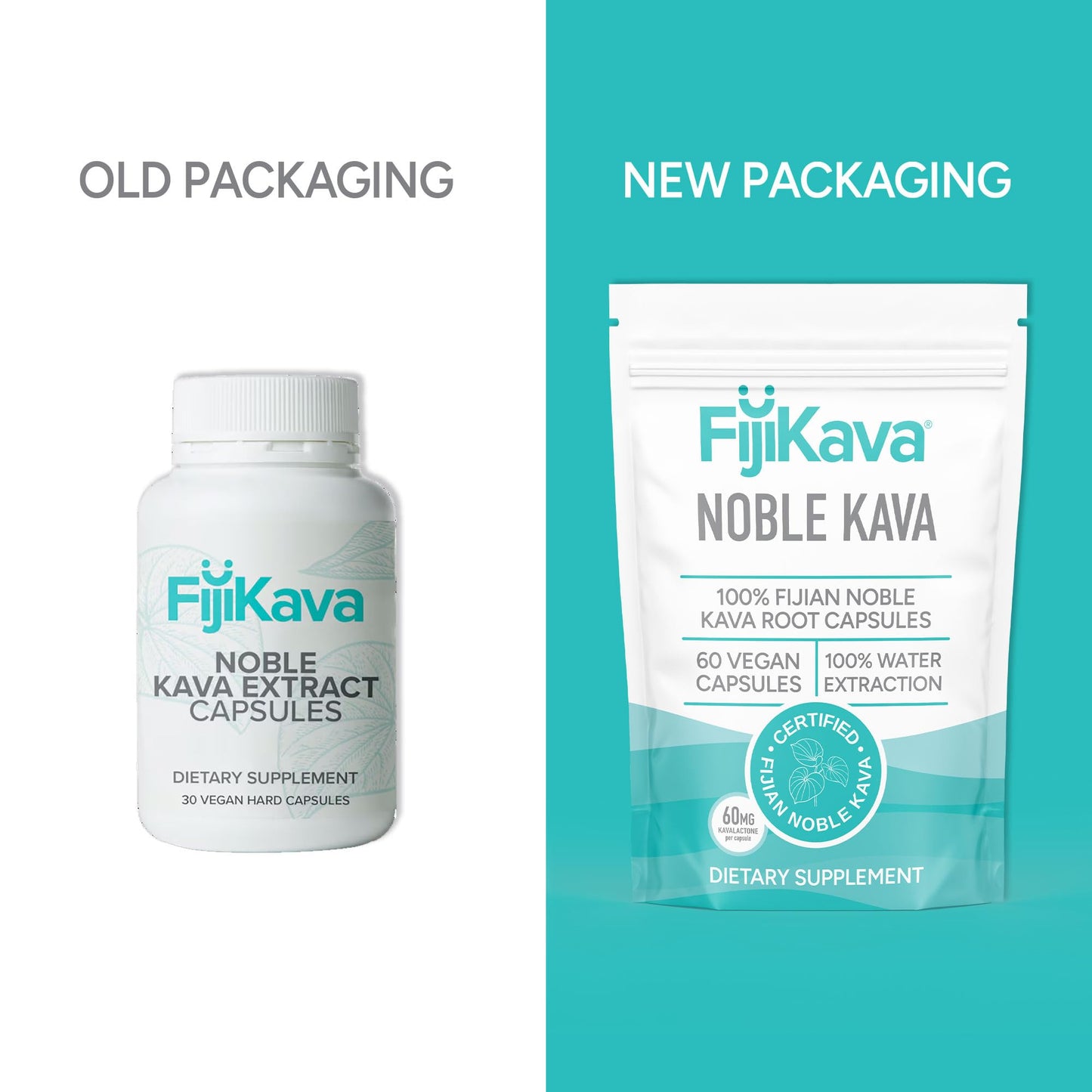 FijiKava Noble Kava Kava Capsules, 600mg Kavalactones per Serving, 60 Capsules