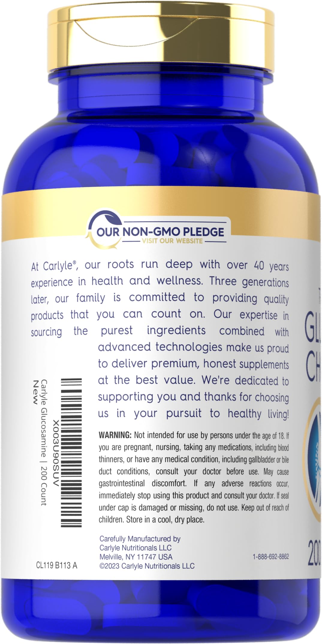 Carlyle Glucosamine Chondroitin MSM Turmeric Caplets 200
