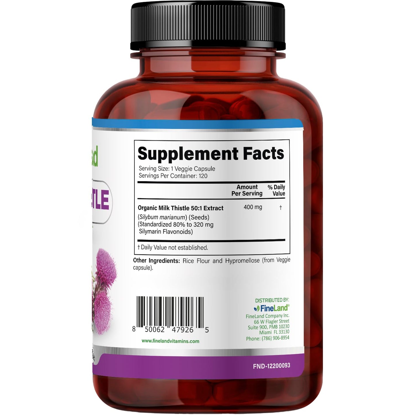 FineLand Milk Thistle 50:1 Extract with 80% Silymarin Flavonoids – Liver & Antioxidant Support, 50X Concentrated Seed Extract, 120 Capsules
