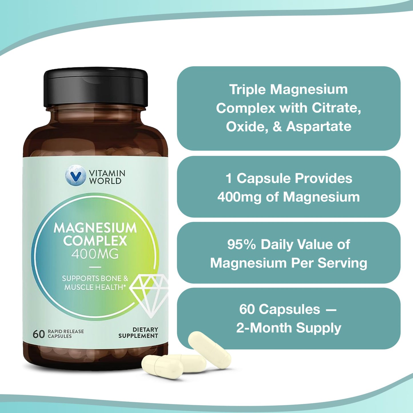Vitamin World Magnesium Complex Capsules, 60 Capsules