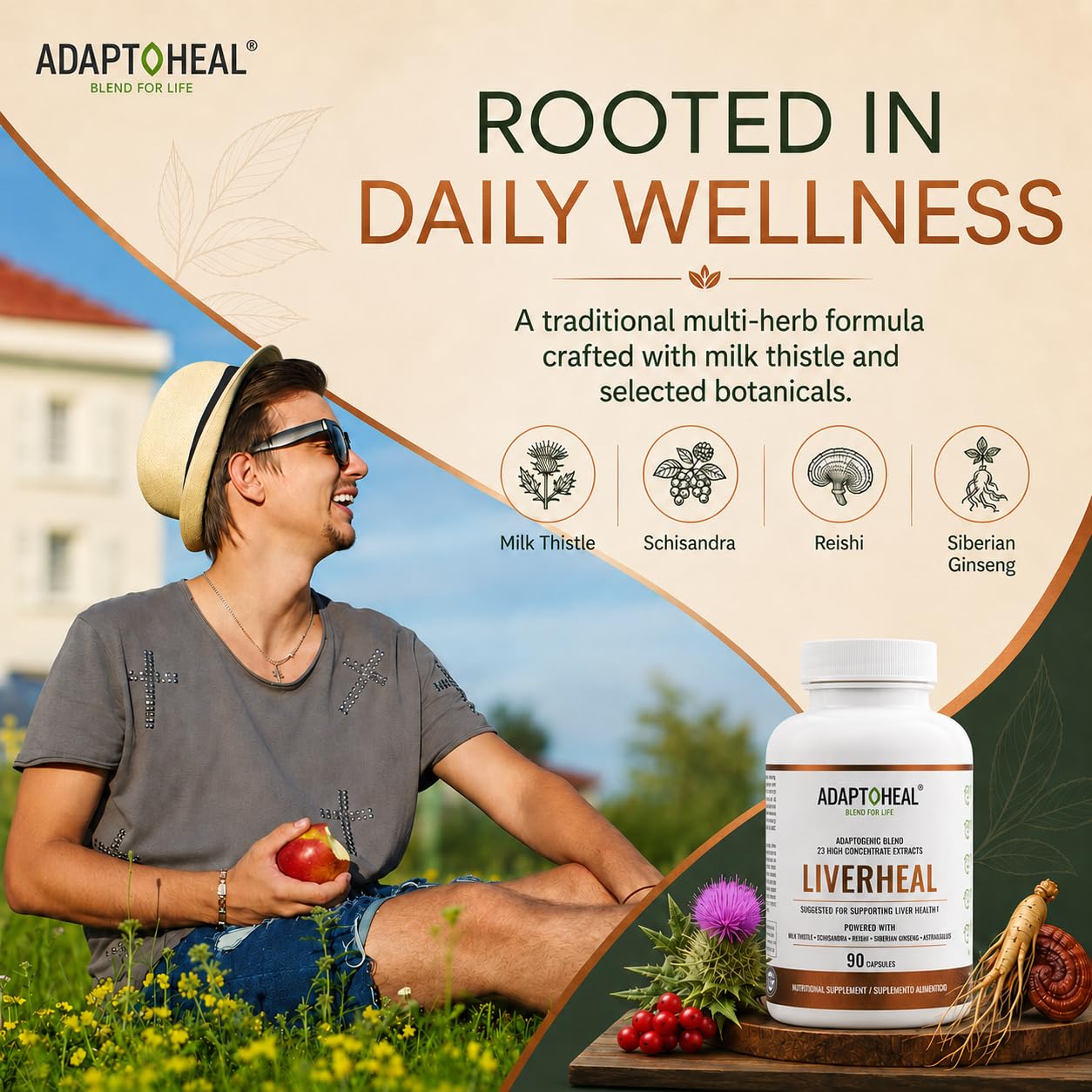 ADAPTOHEAL Liverheal Liver Support Milk Thistle Turmeric Capsules 90 Count