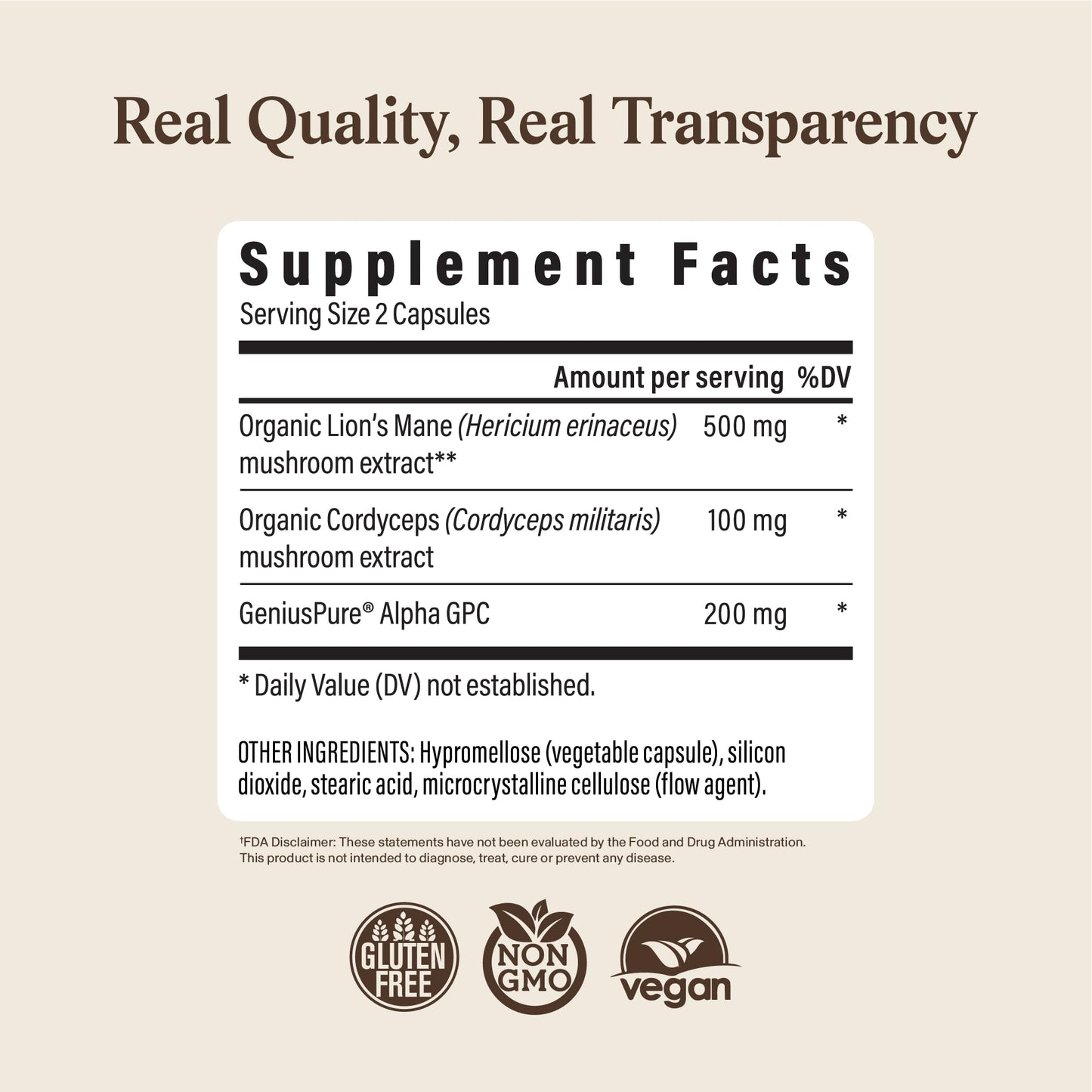 Real Mushrooms Lion’s Mane Focus Capsules 90 Count