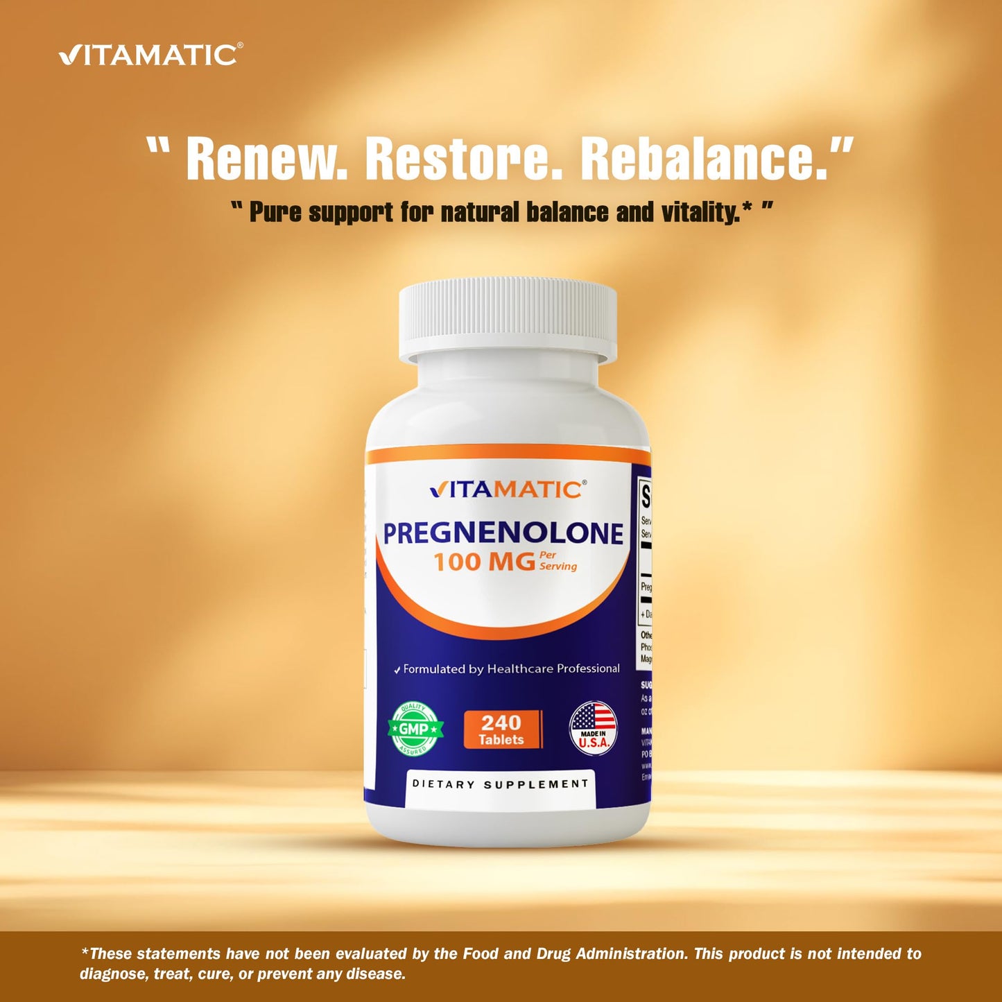 Vitamatic Pregnenolone 100 mg per Serving 240 Tablets