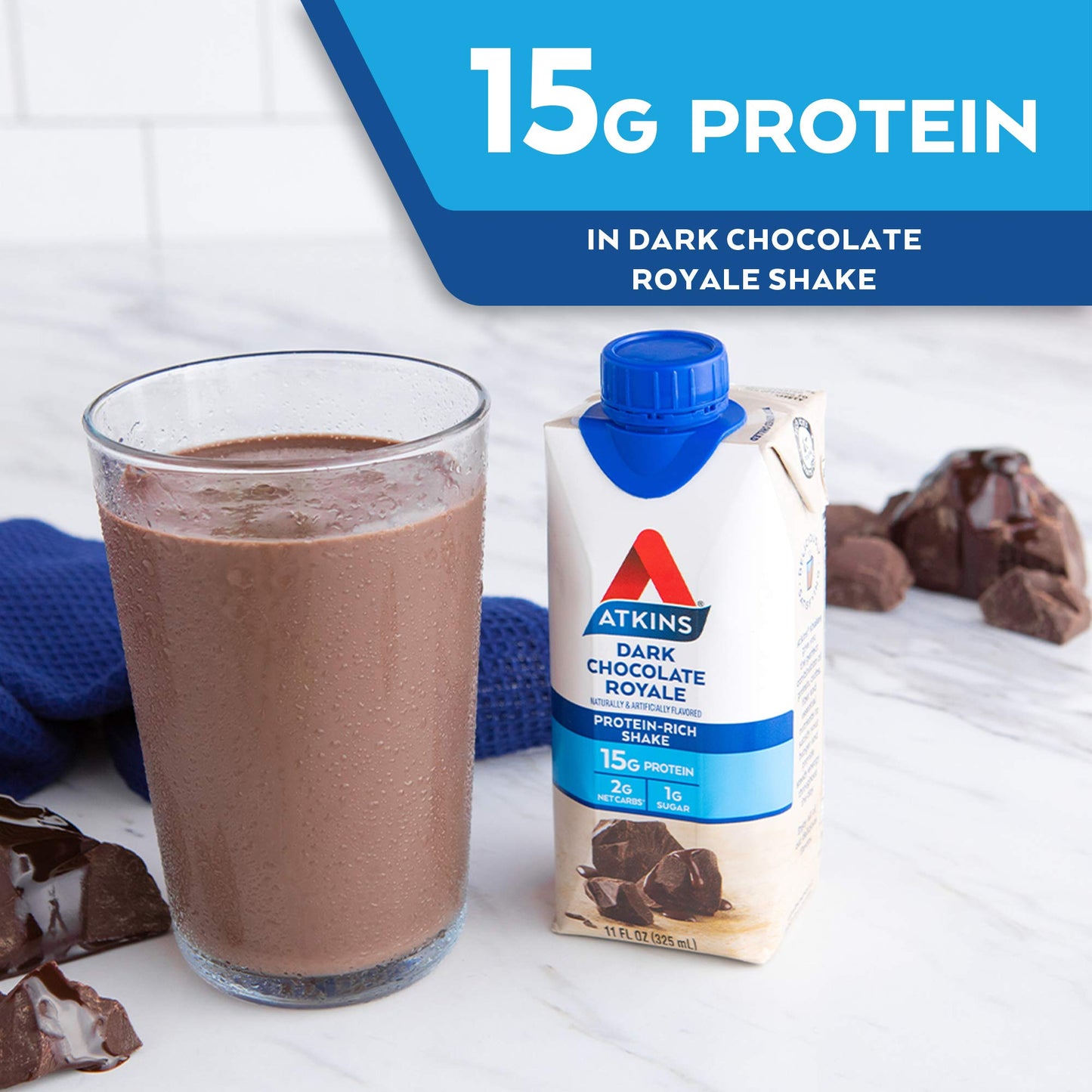 Atkins Gluten Free Protein-Rich Shake Dark Chocolate Royale Keto-Friendly Bottle 88 Fl Oz