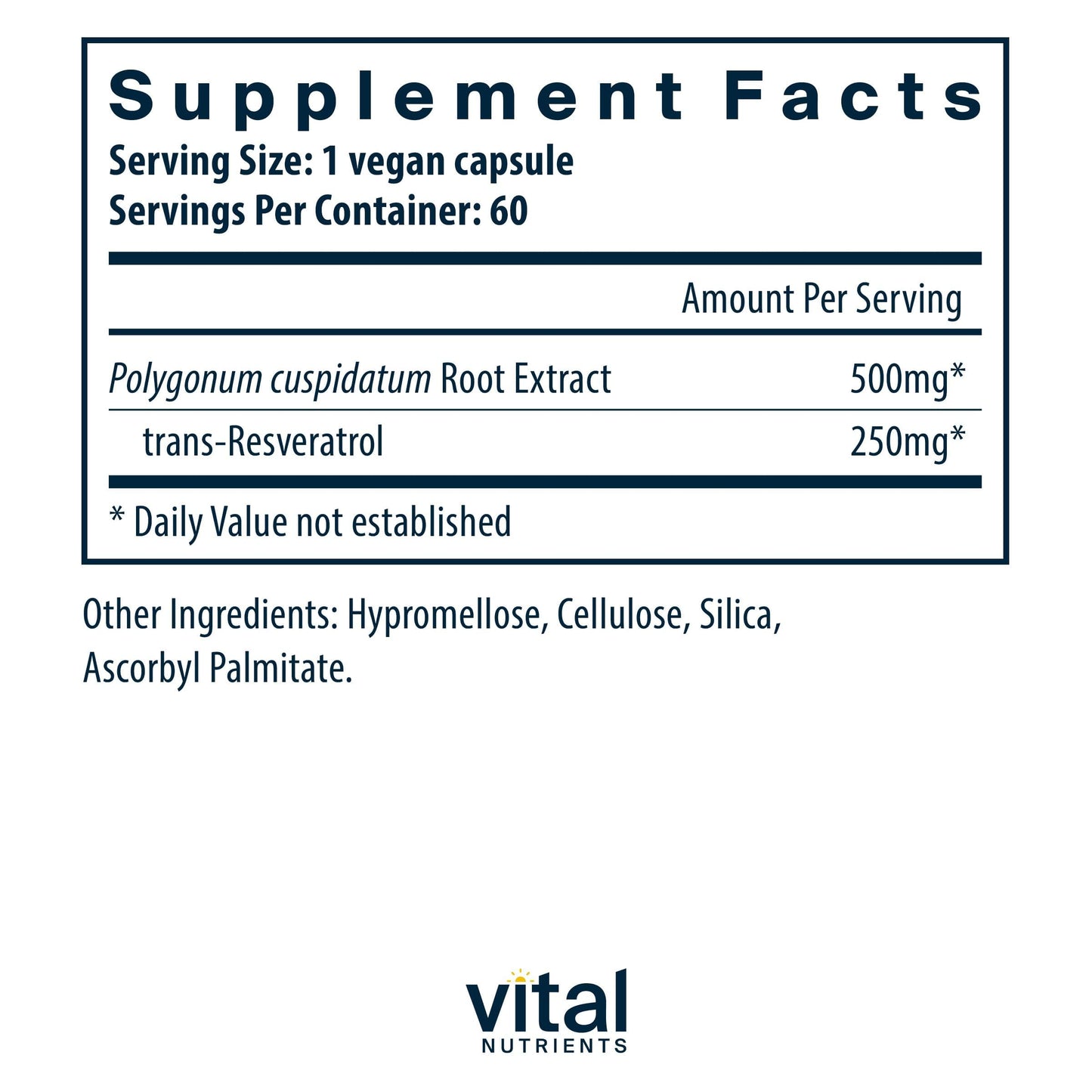 Vital Nutrients Resveratrol Ultra High Potency Trans Resveratrol for Cardiovascular and Cell Health Support, 60 Capsules
