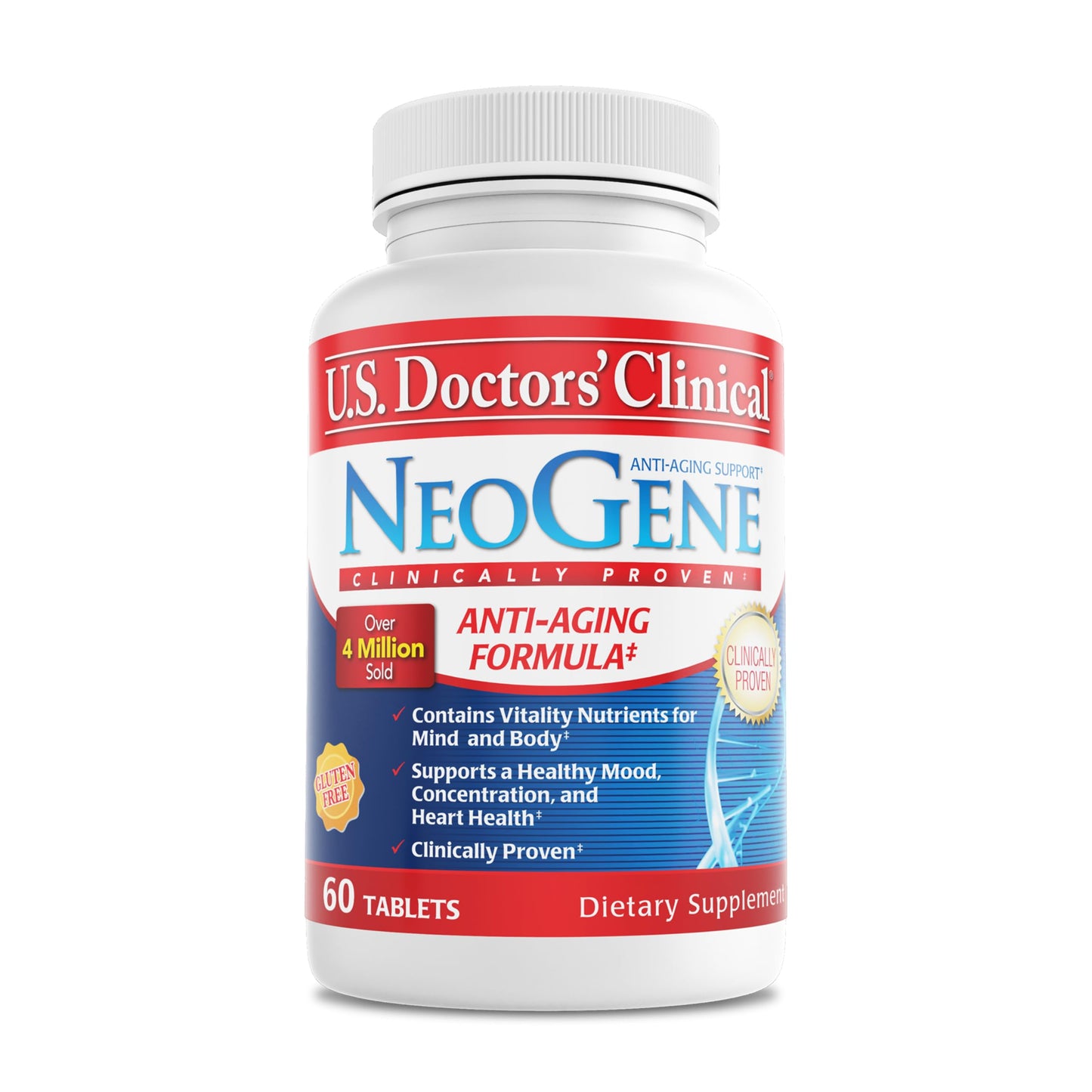 U.S. Doctors' Clinical NeoGene (Formerly) GH3 Clinically Proven Aging Support Supplement with Nutrients for Supporting Mood, Cognition, Heart Health, Antioxidant Support, 60 Tablets