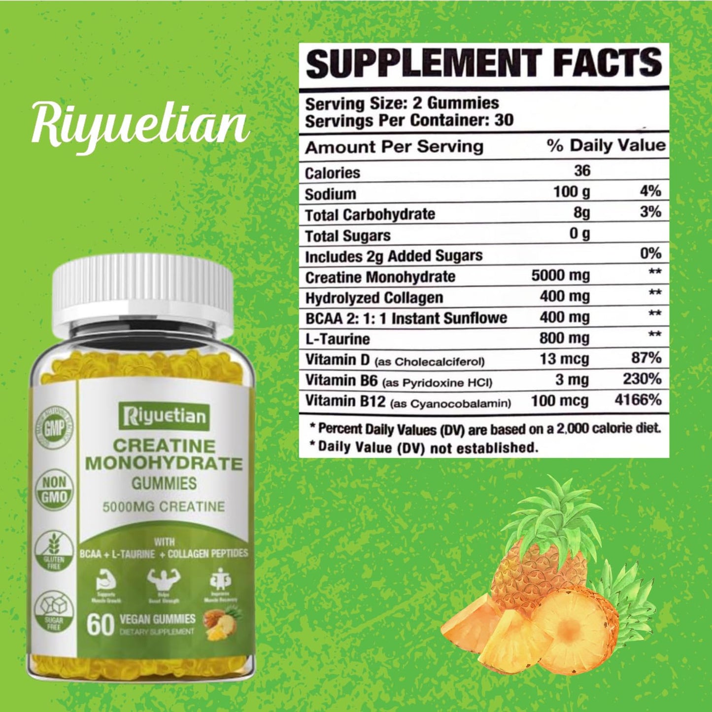 Riyuetian Creatine Monohydrate Gummies 120 Count