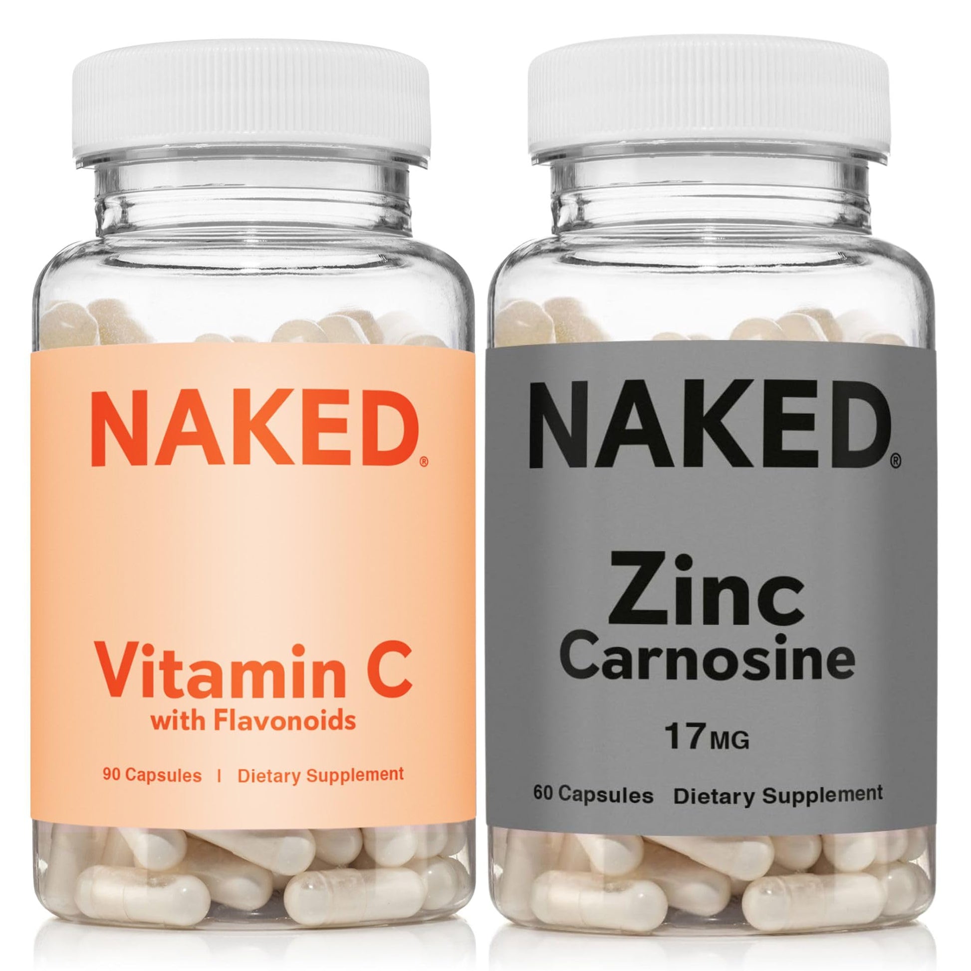 NAKED Zinc Carnosine 17mg & Vitamin C 500mg Capsules – 150 Capsules, Vegan, Non-GMO, Gluten Free, Daily Immune & Stomach Support