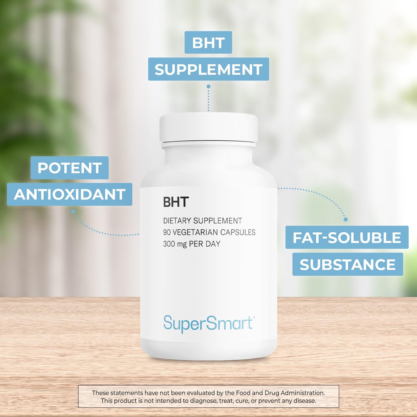 Supersmart BHT 300 mg Per Day Butylated Hydroxy toluene Capsule, 90 Count