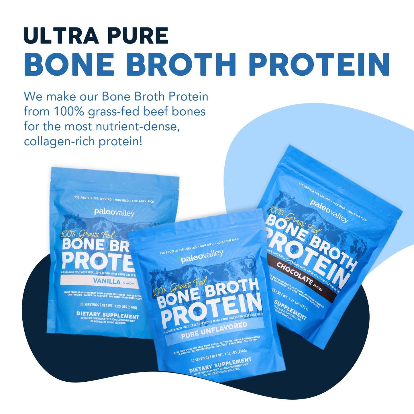 Paleovalley 100% Grass Fed Beef Bone Broth Protein Powder, 16.8 oz
