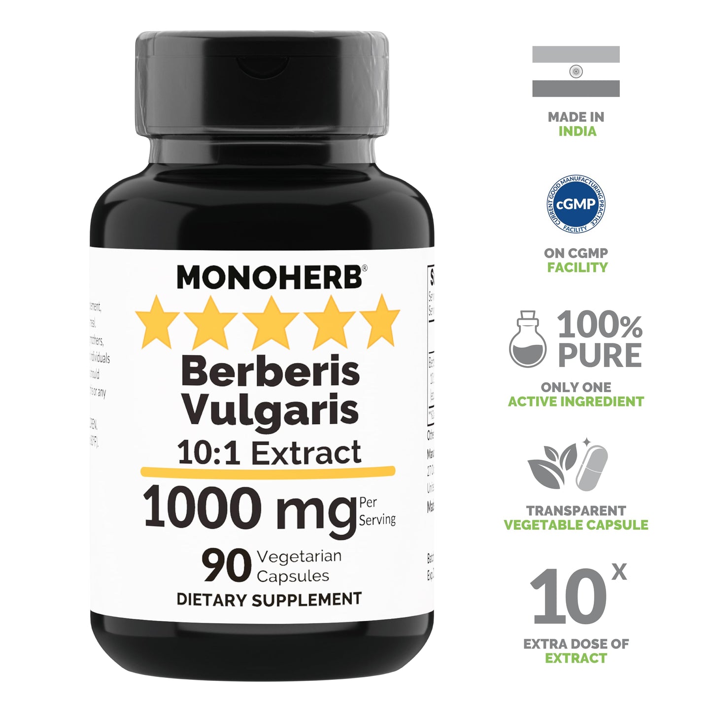 MONOHERB Berberis Vulgaris Extract 1000 mg Capsule 90 Count