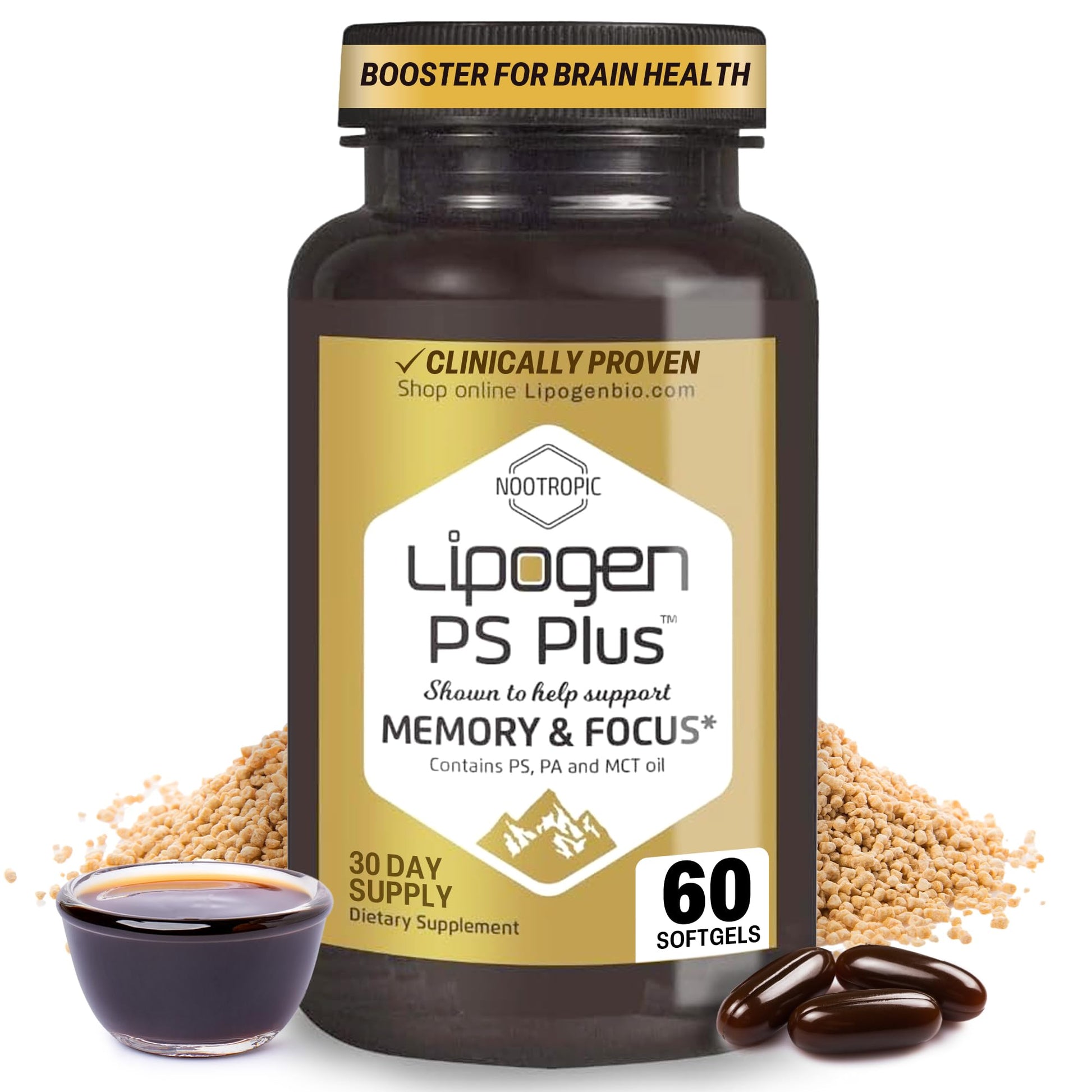 Lipogen PS Plus Brain Supplements for Memory and Focus 60 Softgels
