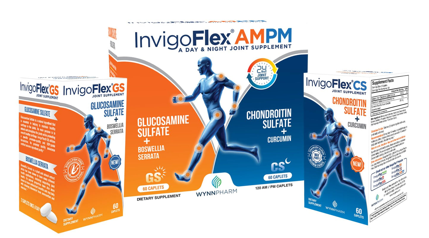 INVIGOFLEX AMPM Glucosamine & Chondroitin Sulfate Turmeric Curcumin Boswellia Serrata Caplets 120